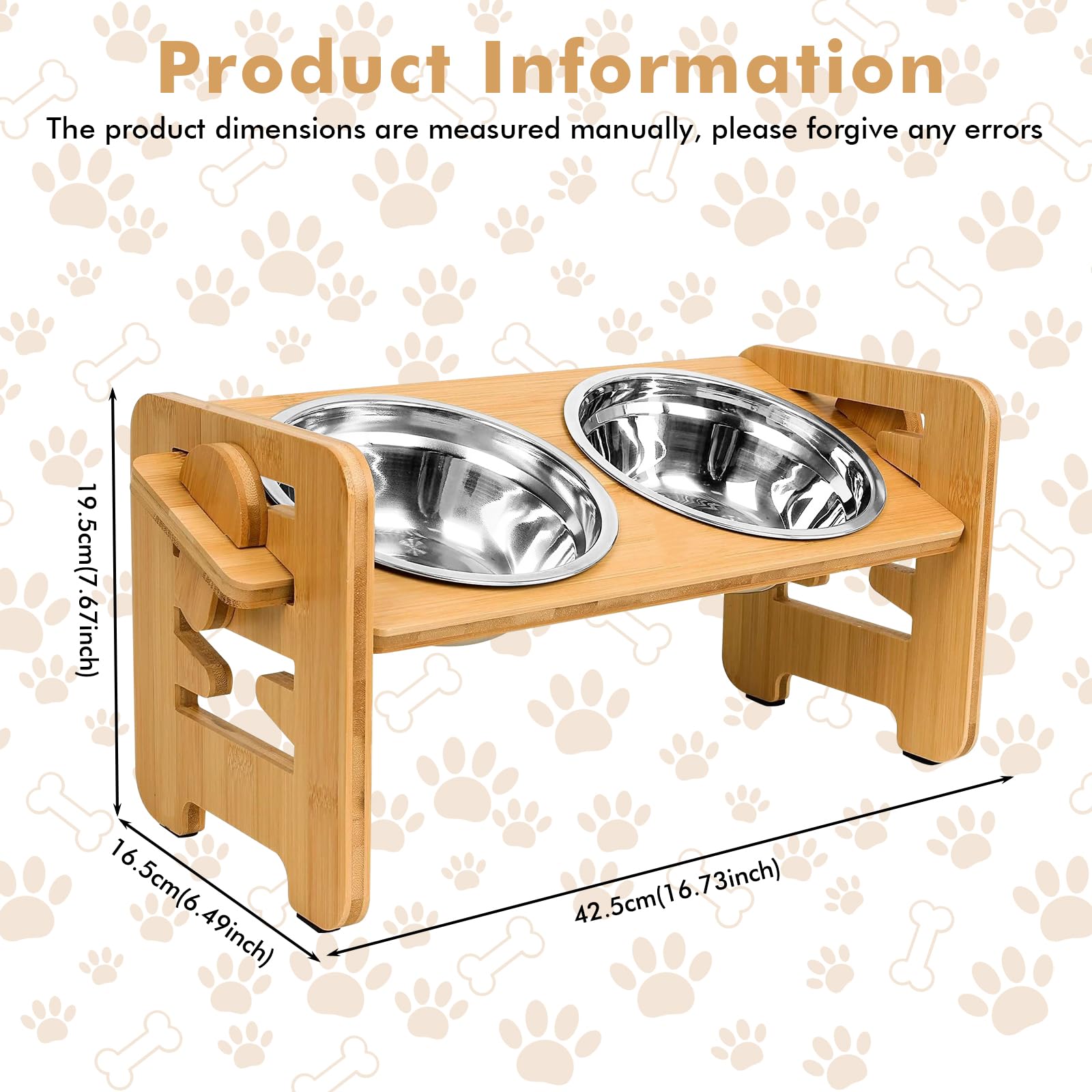 PRITOK Elevated Dog Bowls with Stand: RaisedDogFeedingStation with 2 StainlessSteel Bowls,AdjustableHeight - Image 2