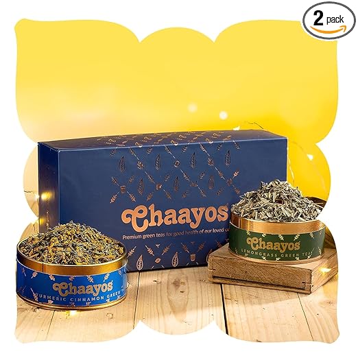 Chaayos Premium Diwali Gift Hamper | Contains Turmeric Cinnamon & Lemongrass Loose Green Tea Leaves | Loose Leaf Tea Set | Green Tea Gift Box Set | Luxury gift set for Family & Friends