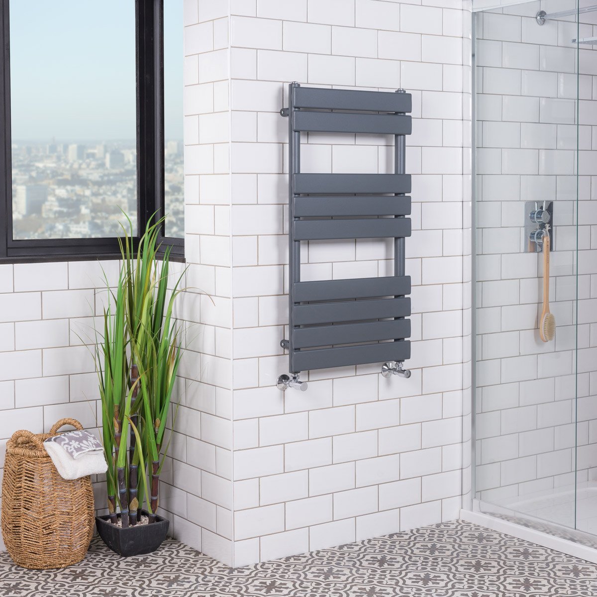 Warmehaus Designer Bathroom Heated Towel Rail Flat Panel 950x500mm Grey