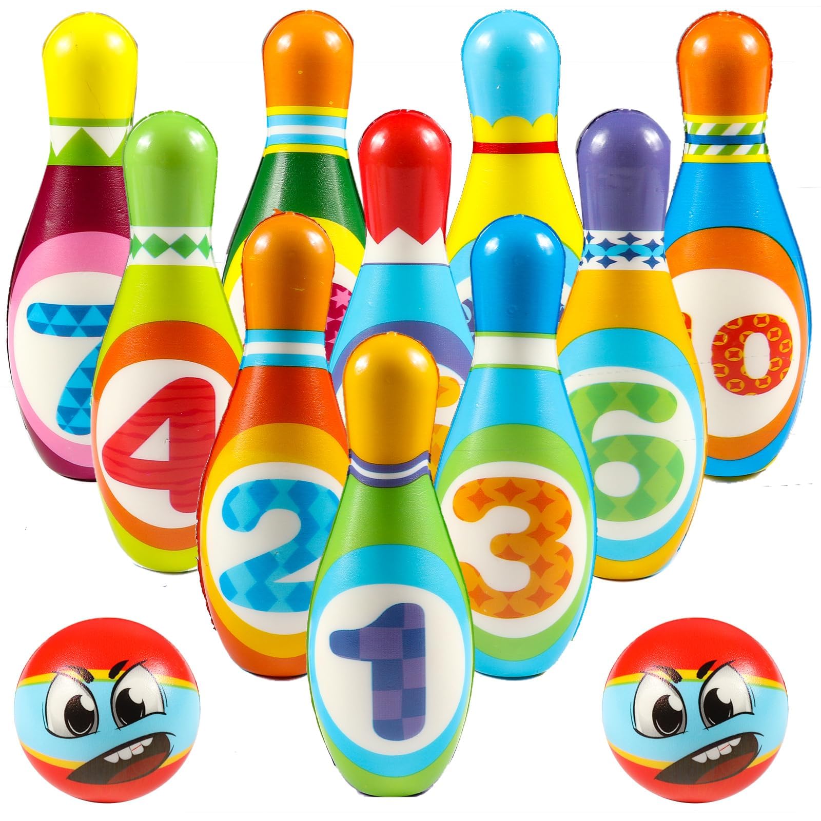 Set Bowling Enfants PQETBV 12 Pièces - Quilles Souples Avec Balles - Jeu Intérieur/Extérieur Pour 3-7 Ans
