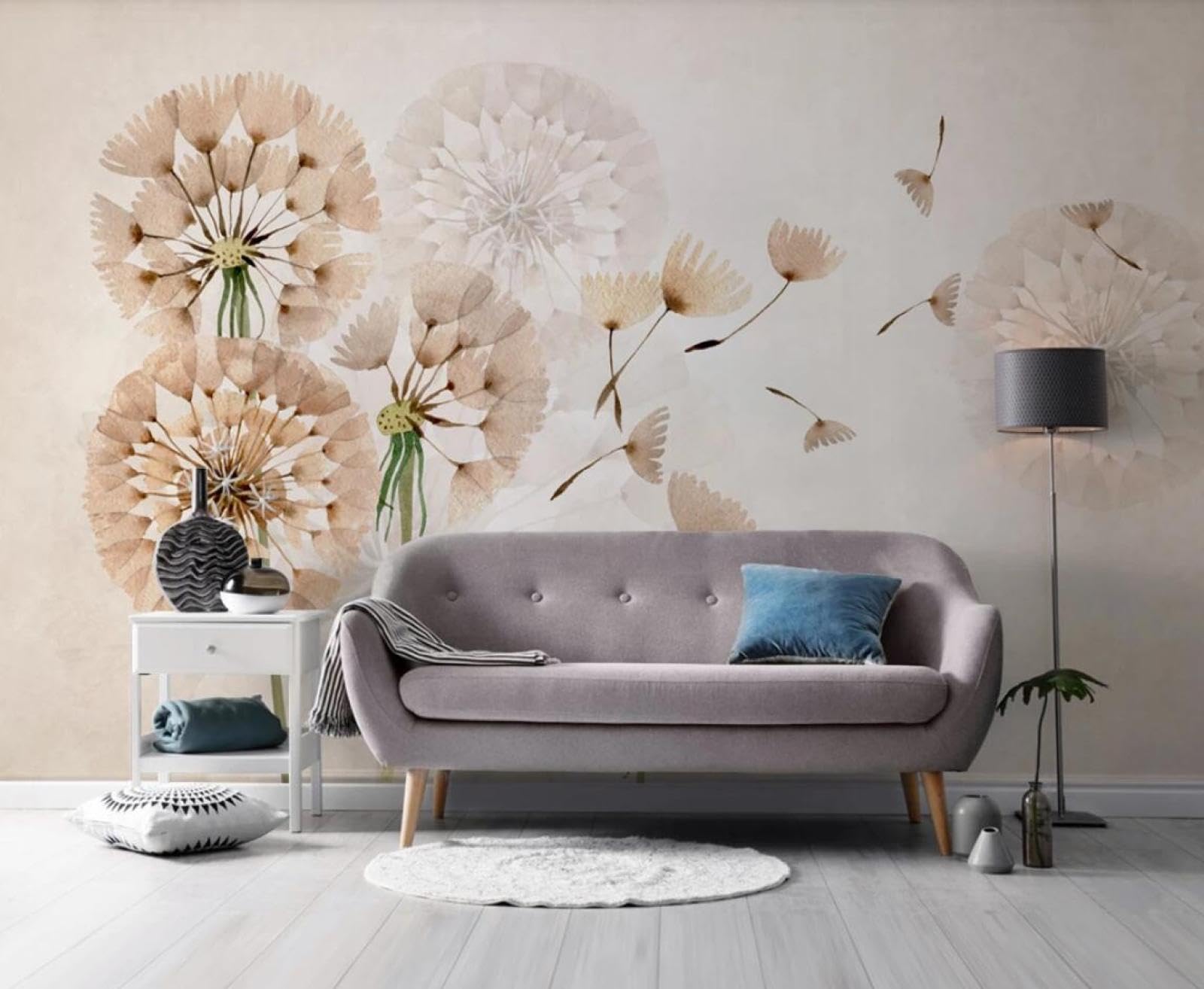 Papier peint panoramique fleurs style peinture d'art pour mur chic