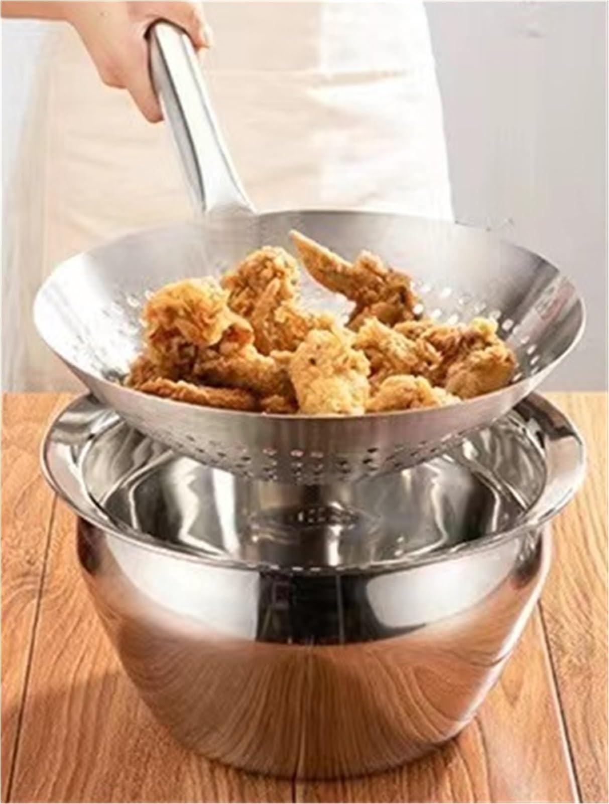 Sitko Kosz ociekowy Chipsy ziemniaczane Kosz do smażenia Sito kuchenne Łyżka Filtr Narzędzia ze stali nierdzewnej łyżka cedzakowa(Silver-304,30cm)