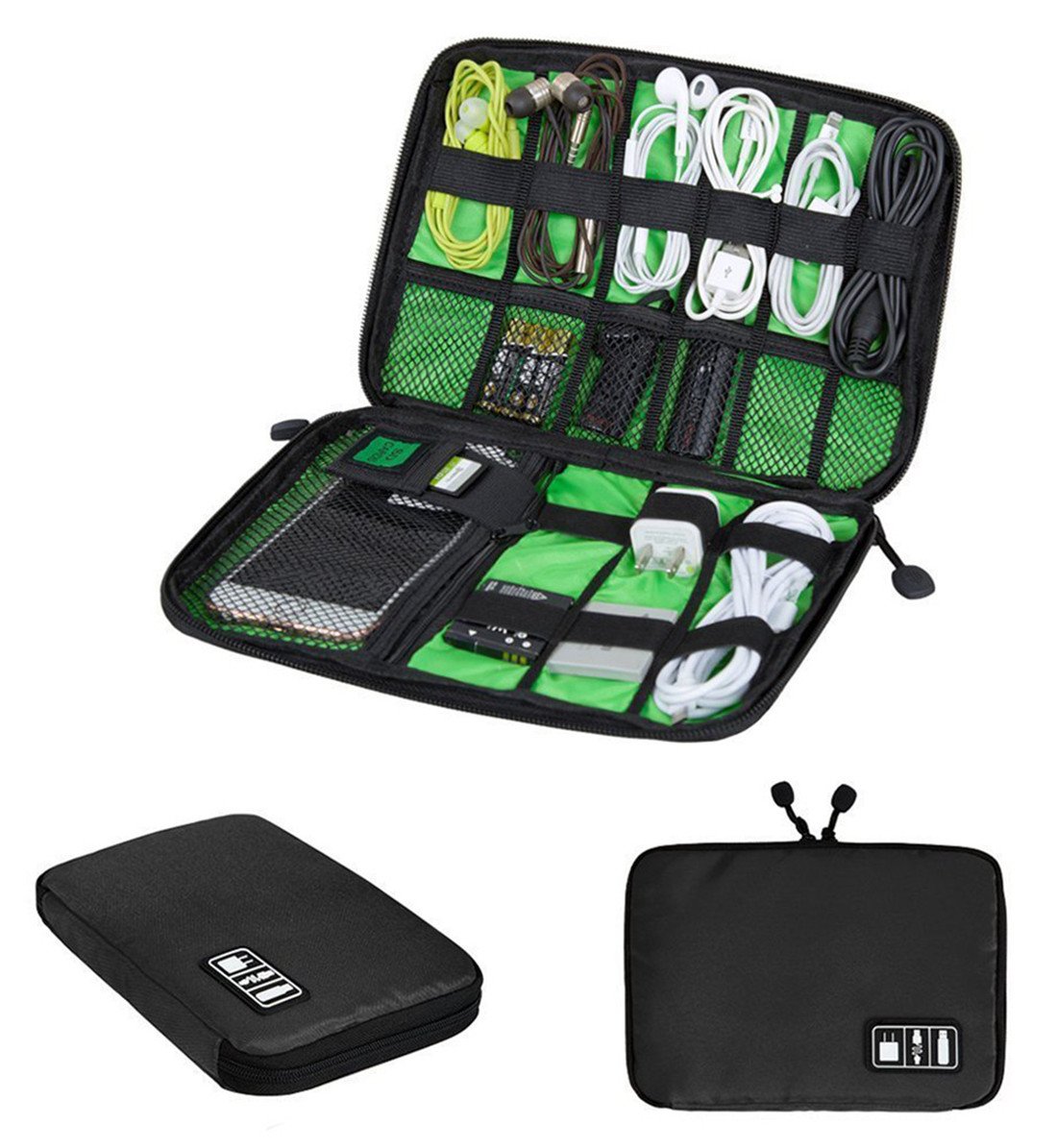 Electronics Organizer Travel Gadget Tech Gear Accessory Storage Carrying Bag Pouch for USB Cable SD Card Phone Camera Hard Drive Flash Disk PowerBank Headphone Charger Holder Case First Aid Bag Black