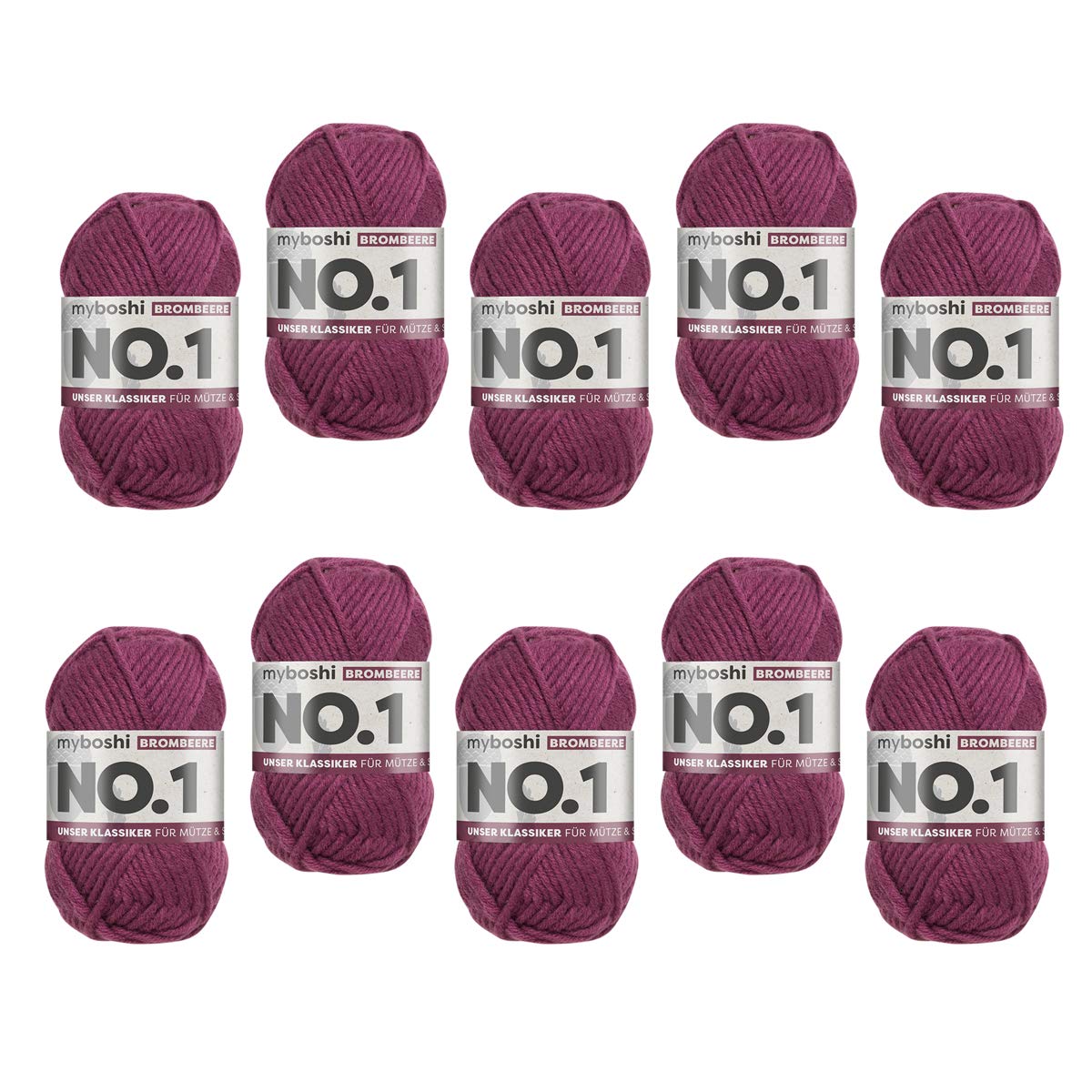 myboshi No.1 Wolle zum Häkeln und Stricken, Schnellstrickgarn, langlebige Mützenwolle, Strickwolle, Häkelwolle, mulesing-frei, 50g, Ll 55m Lila (Brombeere) 10 Knäuel
