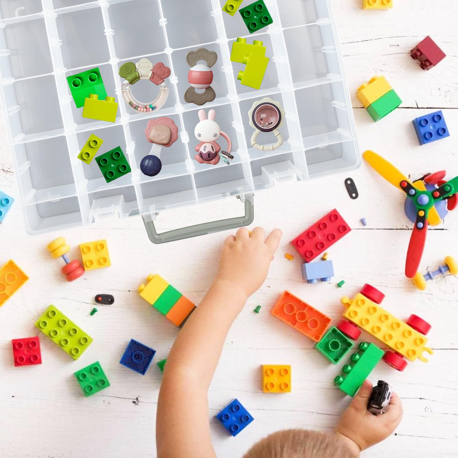 Confezione da 2 scatole organizer per gioielli in plastica trasparente a 48 scomparti, con divisori regolabili, contenitori per gioielli, multi scomparti, per artigianato, perline, gemme, rocce