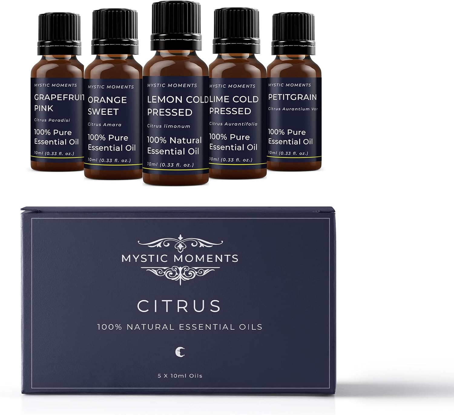 Mystic Moments | Citrus Essential Oil Gift Starter Pack 5x10ml | Lemon, Lime, Orange, Grapefruit Pink & Petitgrain