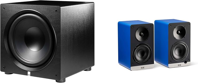 ELAC DCB41-BL - Debut ConneX 4.5" Powered Speakers - Blue, Pair PS500-BK - Varro Premium 15" 500 Watt Powered Subwoofer with Auto-EQ