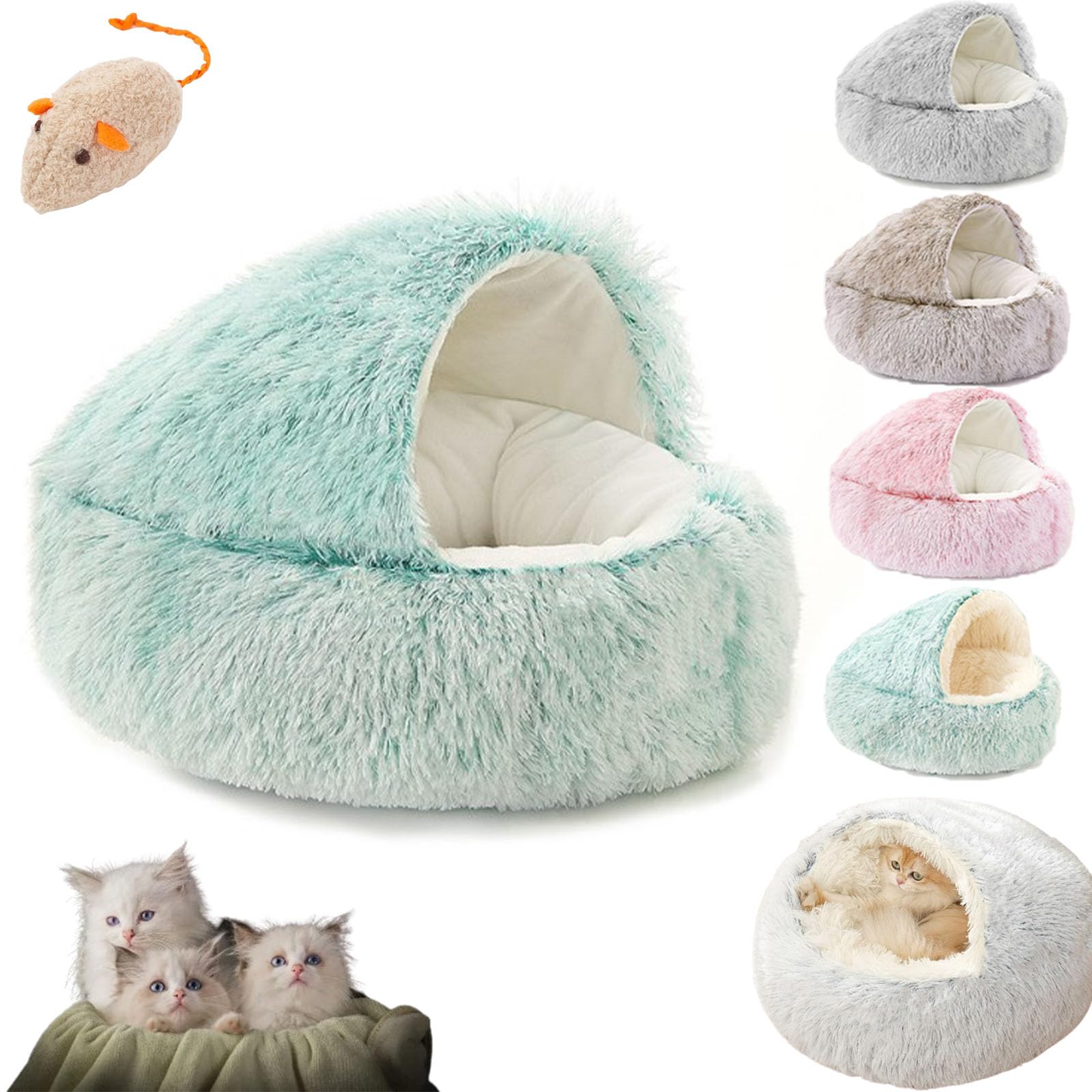 Pet Seashell Bed, Fluffyfrenzies Bed, Lapcatz Nest Bed, Semi Enclosed Pet Nest, Lapcatz Covered Cat Bed for Indoor Cats Cave and Calming, Waterproof Bottom Washable (No fluff inside-D, 23.6*23.6 inch)