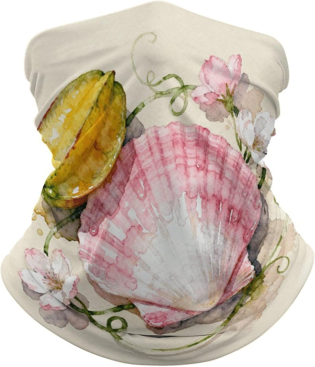 A Pink Shell Star Fruit Collage Bandana Soft Neck Breathable Headband Uv Protection Neck Gaiter Reversible Scarf Gaiter Double-Sided Head Scarf Multipurpose Headwear For Outdoor Running Hiking