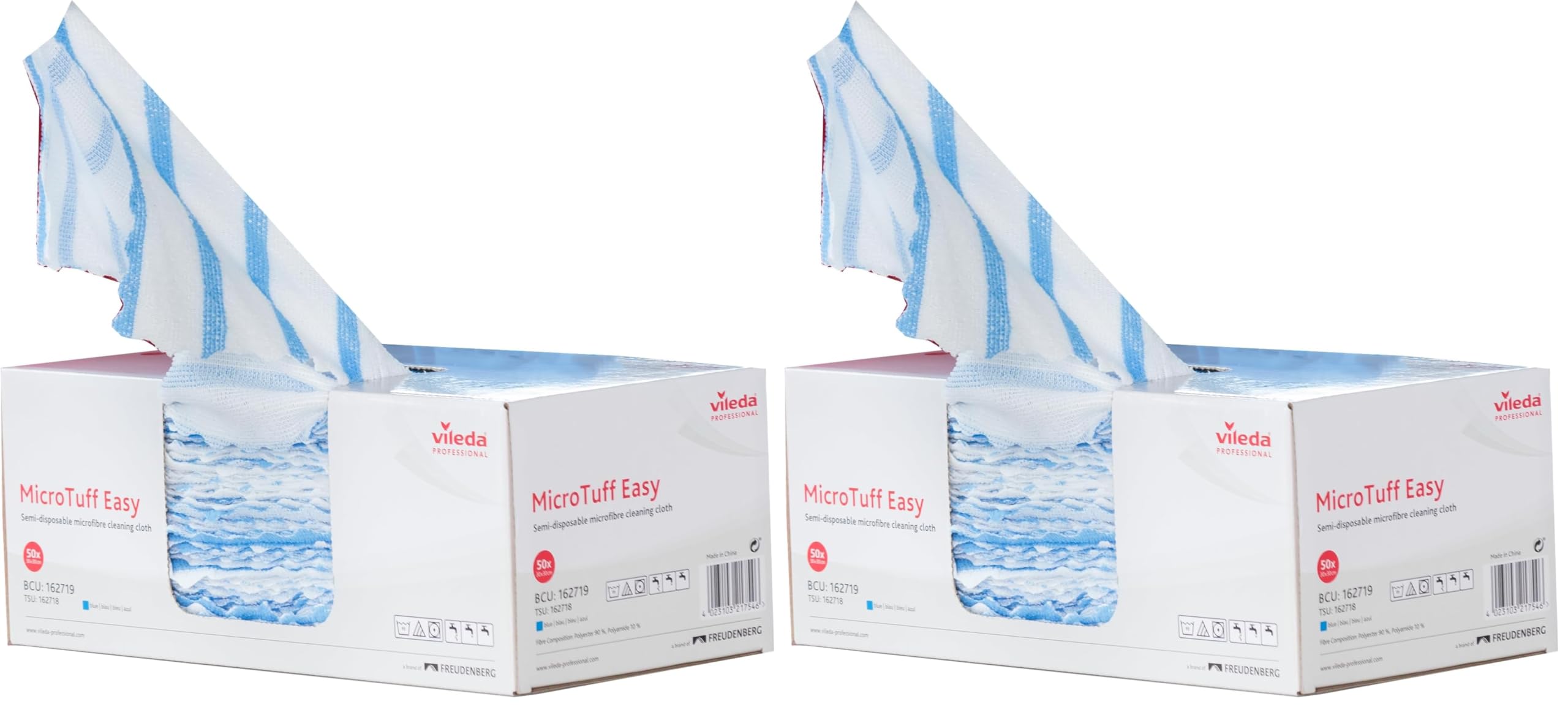 Vileda Professional Lavettes Microfibres MicroTuff Easy Bleu/Carton de 50 lavettes (Lot de 2)