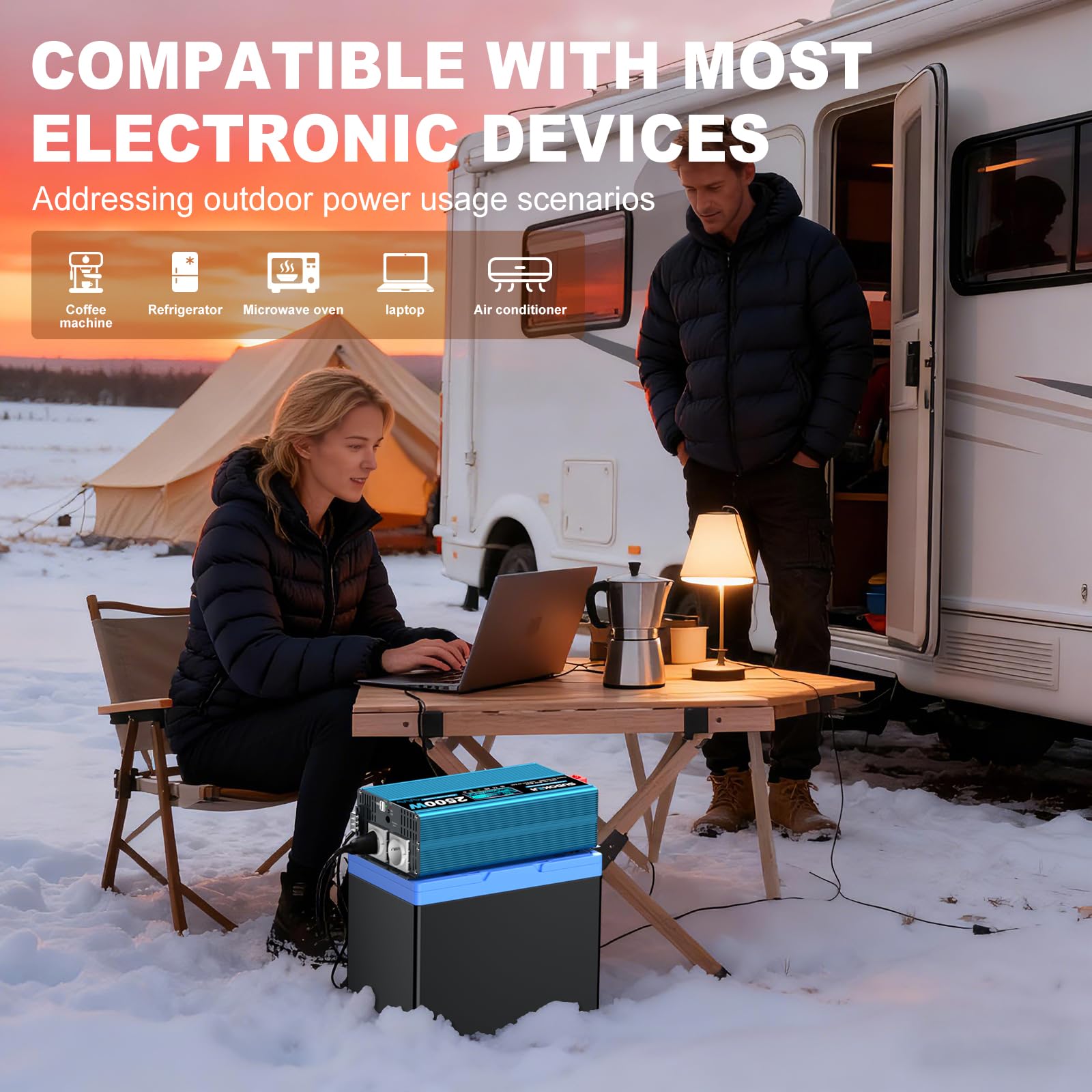 SUDOKEIJI Inverter 4000W Onda Sinusoidale Pura 12V a 230V Convertitore di Tensione con Telecomando Schermo LCD 2 Prese EU e 2 Porte USB per Camper Camion Campeggio Nautica
