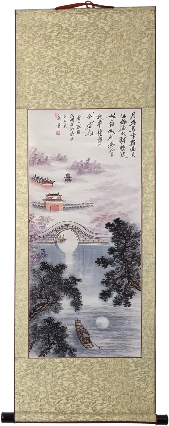 画家手描き 掛軸 掛け軸 おしゃれ 水墨山水画 楓橋夜泊 蒼山水明 山河幽寂 鈴村秀山 秋冬山水図 悠景山水 渓山 亭台楼閣 水墨画