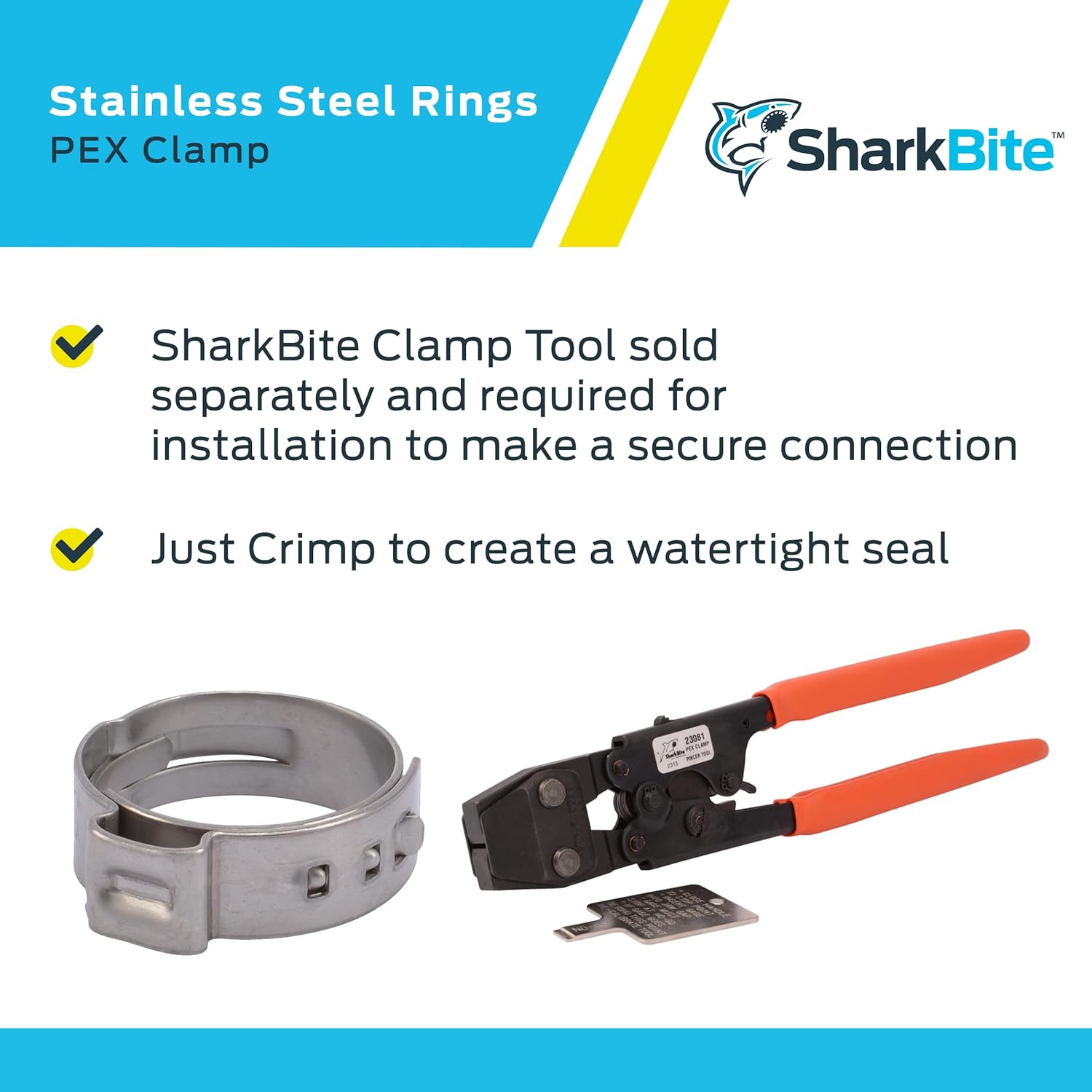 SharkBite 3/4 Inch Clamp Ring, Pack of 10, Stainless Steel Plumbing Fitting, PEX Pipe, PE-RT, UC955A - Pipe Fittings - 
