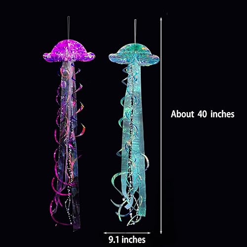 Miniatura 17 de Cheerland Decoración iridiscente de medusas bajo el mar, decoraciones de fiesta temática de sirena, decoraciones de cumpleaños colgantes de gelatina
