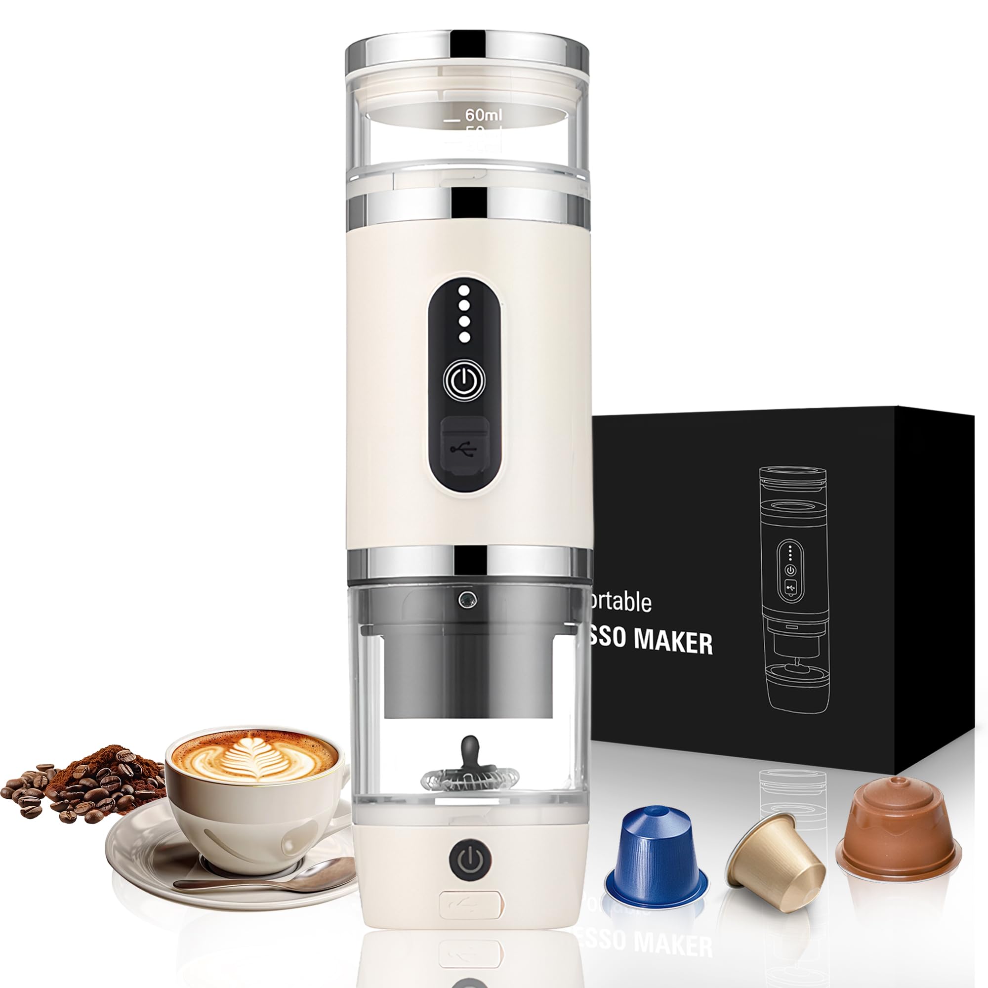 Machine à Expresso Portable 12V 100W - Expresso Électrique Voyage Capsules NS & Café Moulu - Batterie Rechargeable