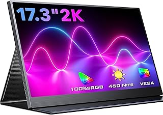 EVICIV Portable Monitor 17.3 Inch 2K 450cd/㎡ 2560X1440 100% sRGB HDR Lightweight Frameless Computer Monitor with VESA FreeSync Travel Monitor Extender Screen for Laptop PC MacBook Xbox PS5 Phone
