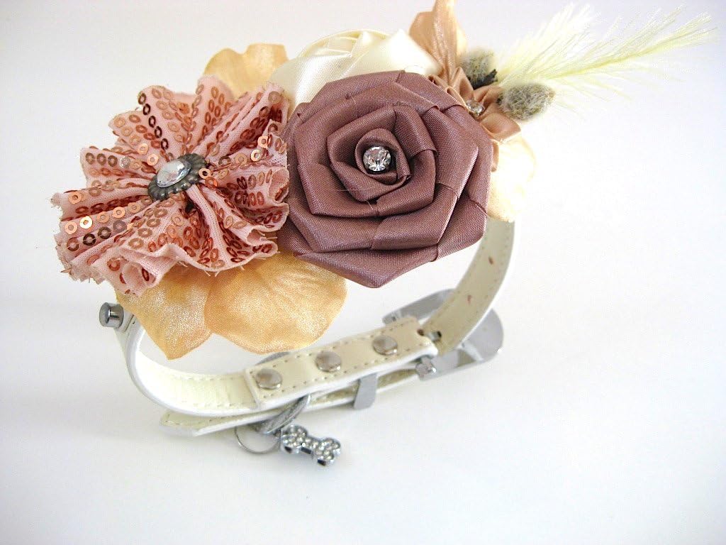 House of Furbaby Flower Dog Collar | The Beatrice | Rose Gold Wedding | Wedding Dog Collar | XS S M L (S, White)