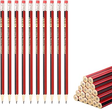 10 Pcs 2B Graphite with rubbers, Wooden Hexagonal Pencils, Penci for School, Sharpened Pencil for Kids Teachers Writing Graphiting, School Writing Wooden Red & Black Pencils Set