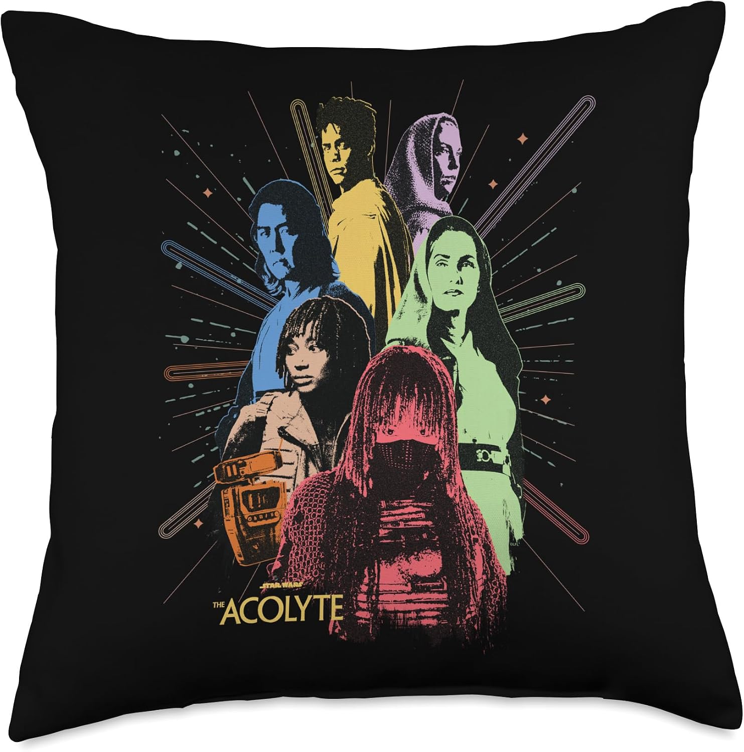Star Wars The Acolyte Disney+ Retro Color Block Characters Throw Pillow