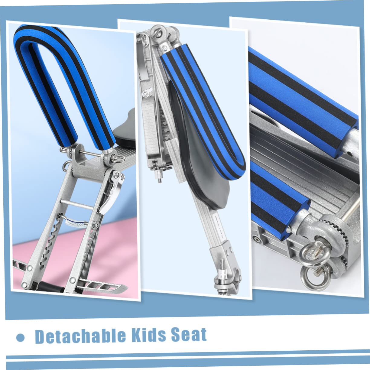 Garneck Seggiolino Bici Bambini Anteriore Pieghevole Pedali | Lega di Alluminio, per Bicicletta, Nero e Blu, Viaggio Genitore-figlio