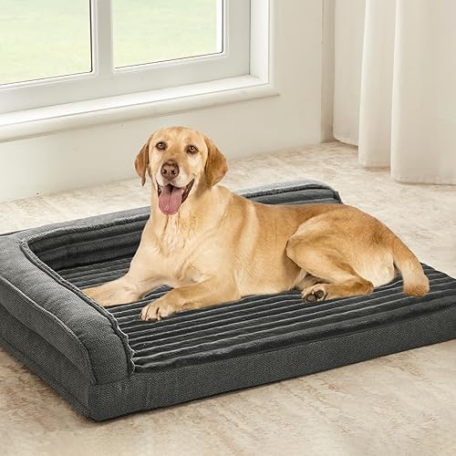 Miniatura 9 de WINDRACING Camas ortopédicas para perros grandes, cama impermeable extragrande para perros con lados de refuerzo en L, cama grande lavable para