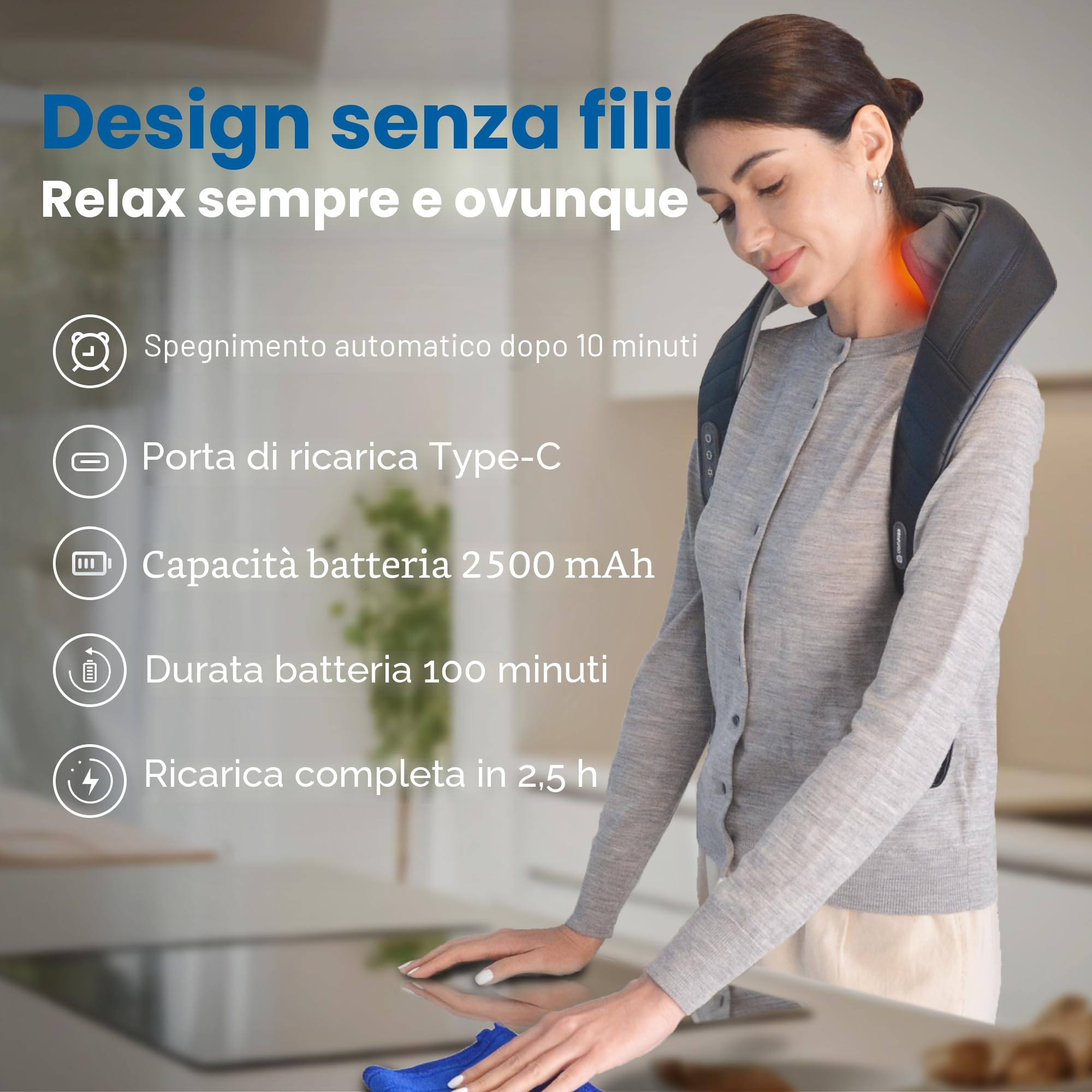 COMFIER Massaggiatore cervicale 6D, massaggiatore senza fili per spalle e collo con 2 livelli di riscaldamento, rivestimento lavabile, massaggio profondo, regalo per mamma e papà