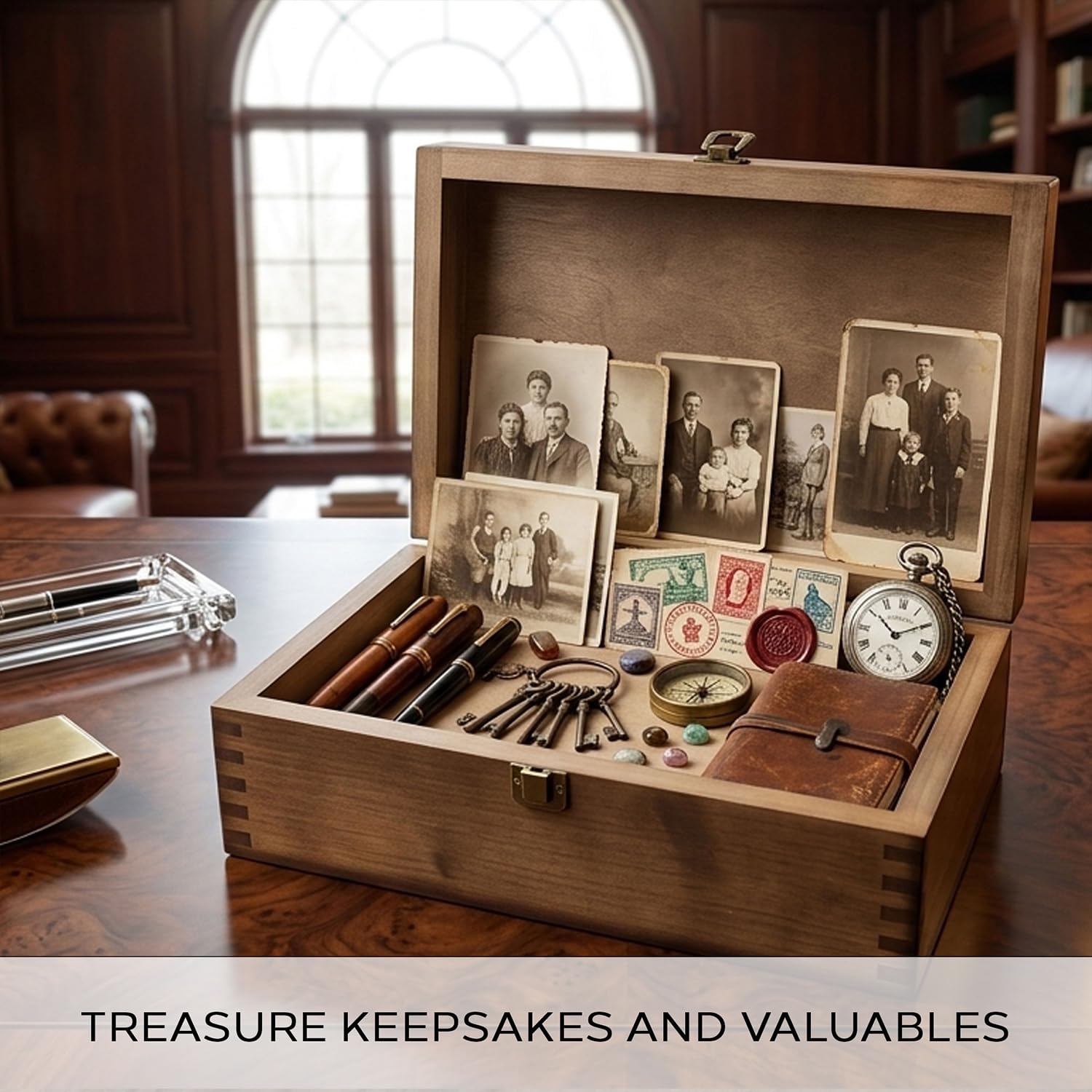 Navigators Erinnerungsbox aus Holz mit Kompass-Design, große Erinnerungsbox für Andenken, dekorative Aufbewahrungsbox für Erinnerungen, Schmuck und Fotos, Gedenkboxen für Männer und Frauen