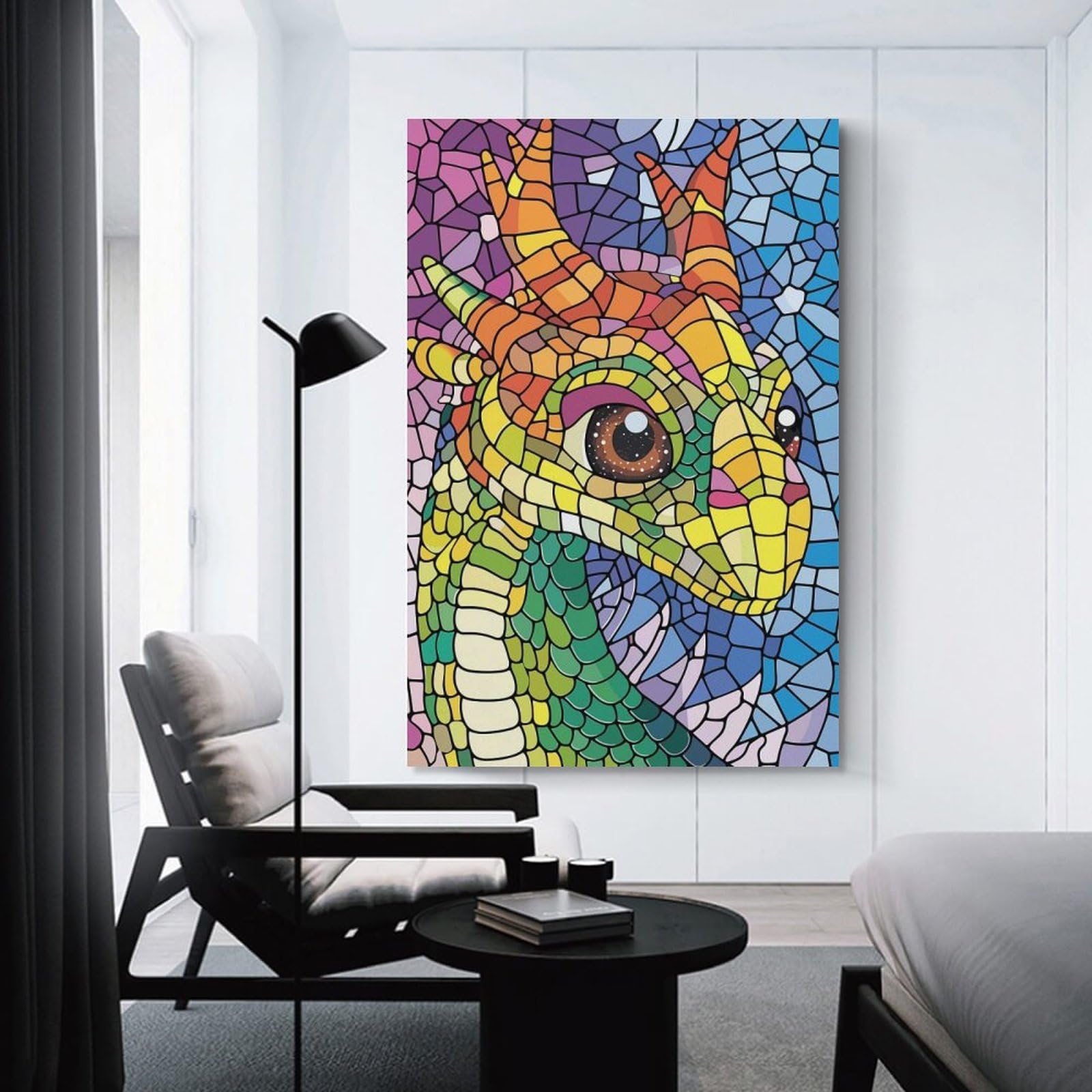 Junmoney Unframe-Style-8-1 Wall Art Print Colorful Dragon Mosaic Portrait, 20X30inch(50X75cm), For Contemporary Homes, Apartments Or Offices, An Easy Choice For New Home Styling