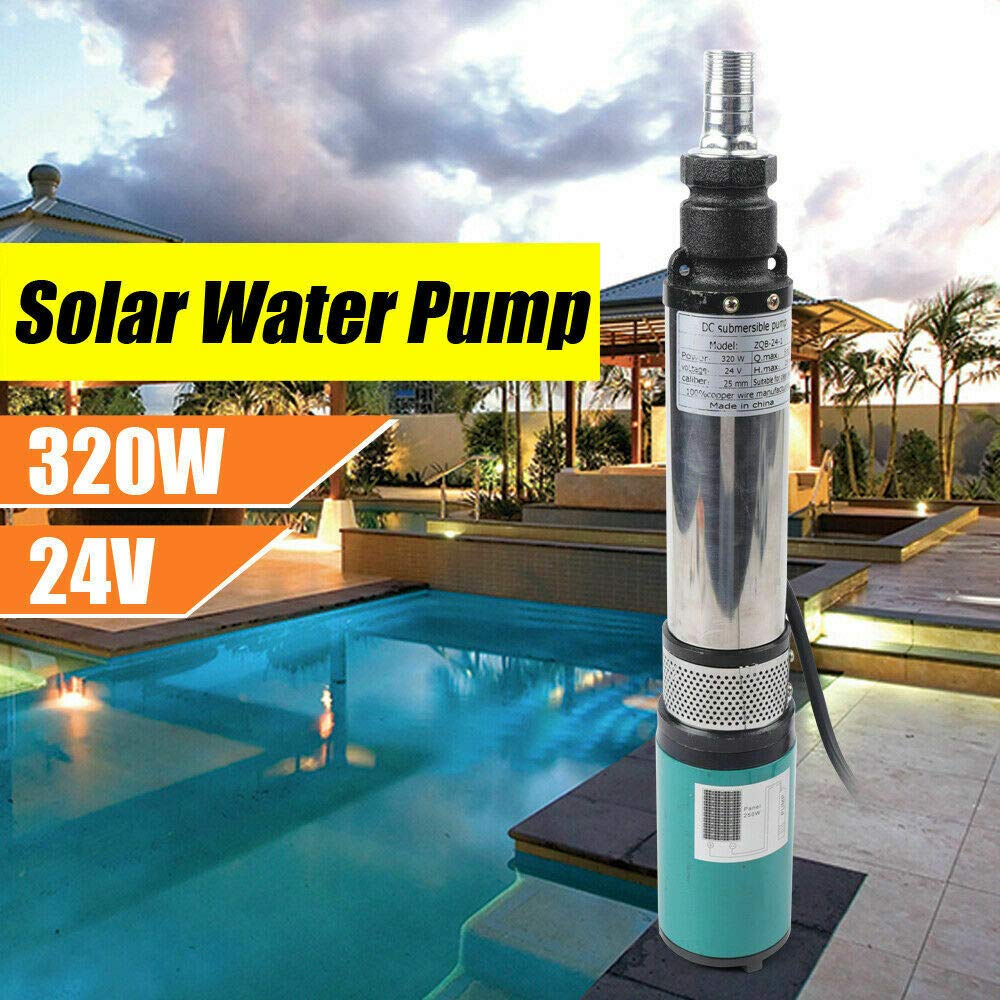 Bomba para pozos profundos, 320 W, solar, acero inoxidable, DC 24 V, bomba de agua, sumergible, 25 m, 5 m³/h, bomba de tornillo para fábricas, minas y pozos
