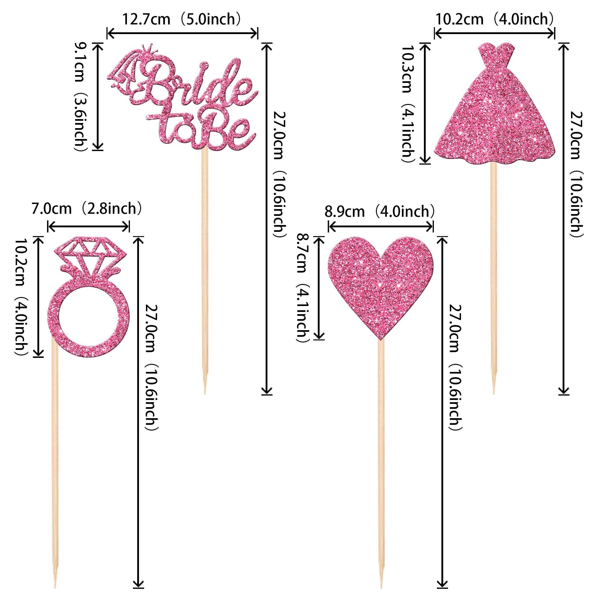 12 PCS Bride to Be Centerpiece Sticks Double Sided Glitter Heart Ring Dress Bridal Shower Table Flower Centerpieces for Wedding Engagement Bachelorette Party Flower Decorations Supplies Pink