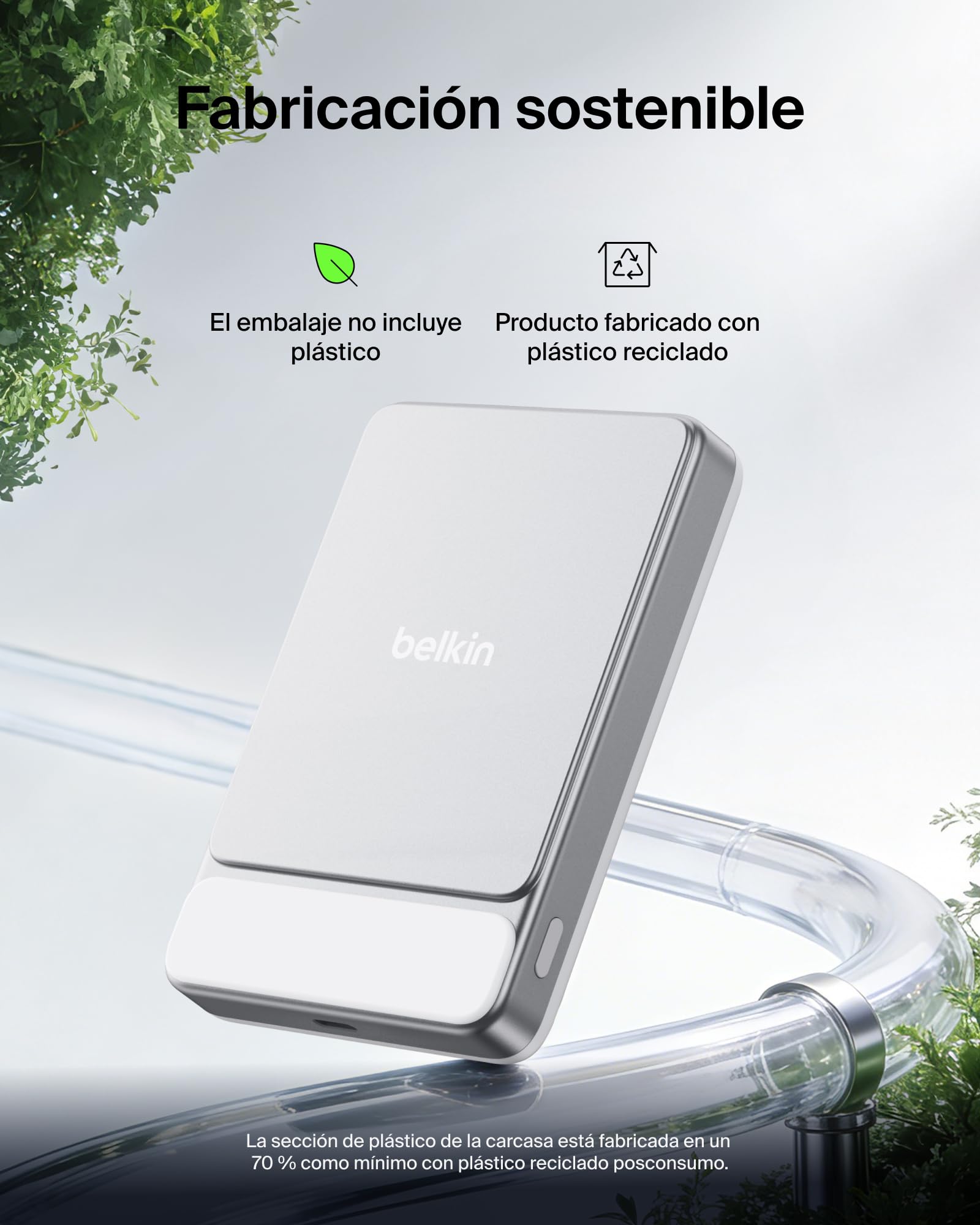Belkin UltraCharge Batería Externa Magnética 10000 mAh Puerto USB- C Blanco | Power Bank 10000 mAh, Certificación Qi2 25 W, Anillo Magnético, Puerto USB-C, Cable, Autorizada en Aviones, Batería Portátil