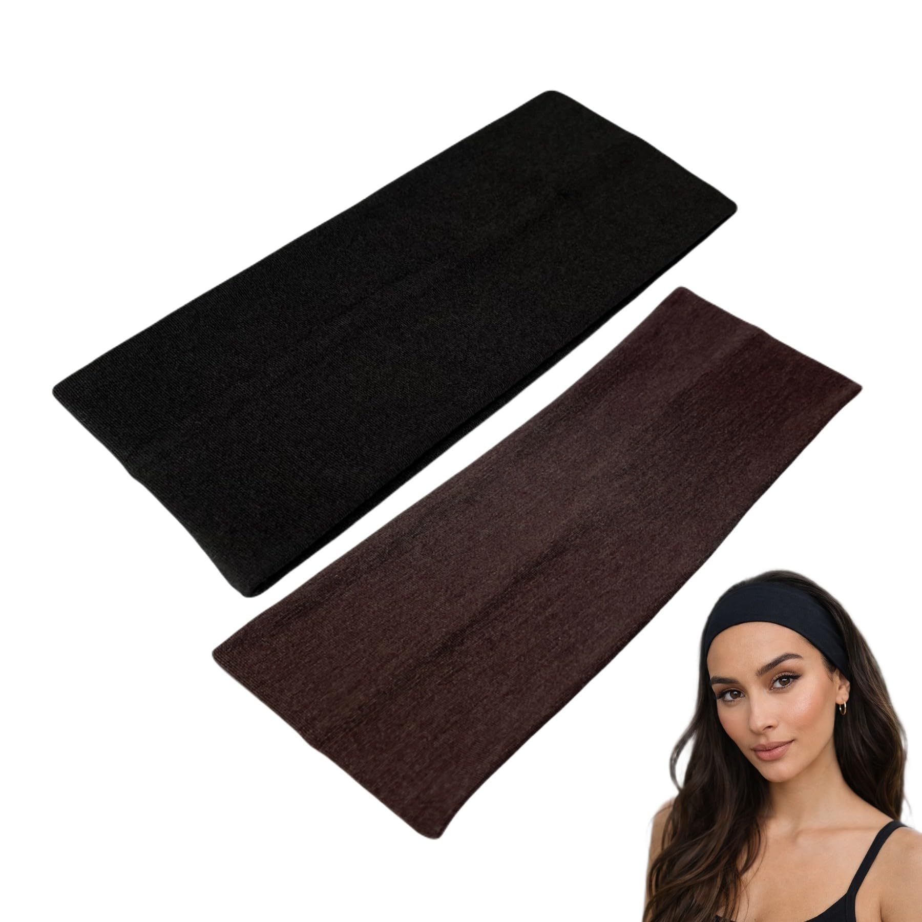 WESTEND CHOICE 9cm Wide Headbands 2 Pack Soft Head Band Plain Stretchy Unisex Kylie headband Bandeau Headbands for Women & Men Gym Yoga Hair Band (Mixed set 2)