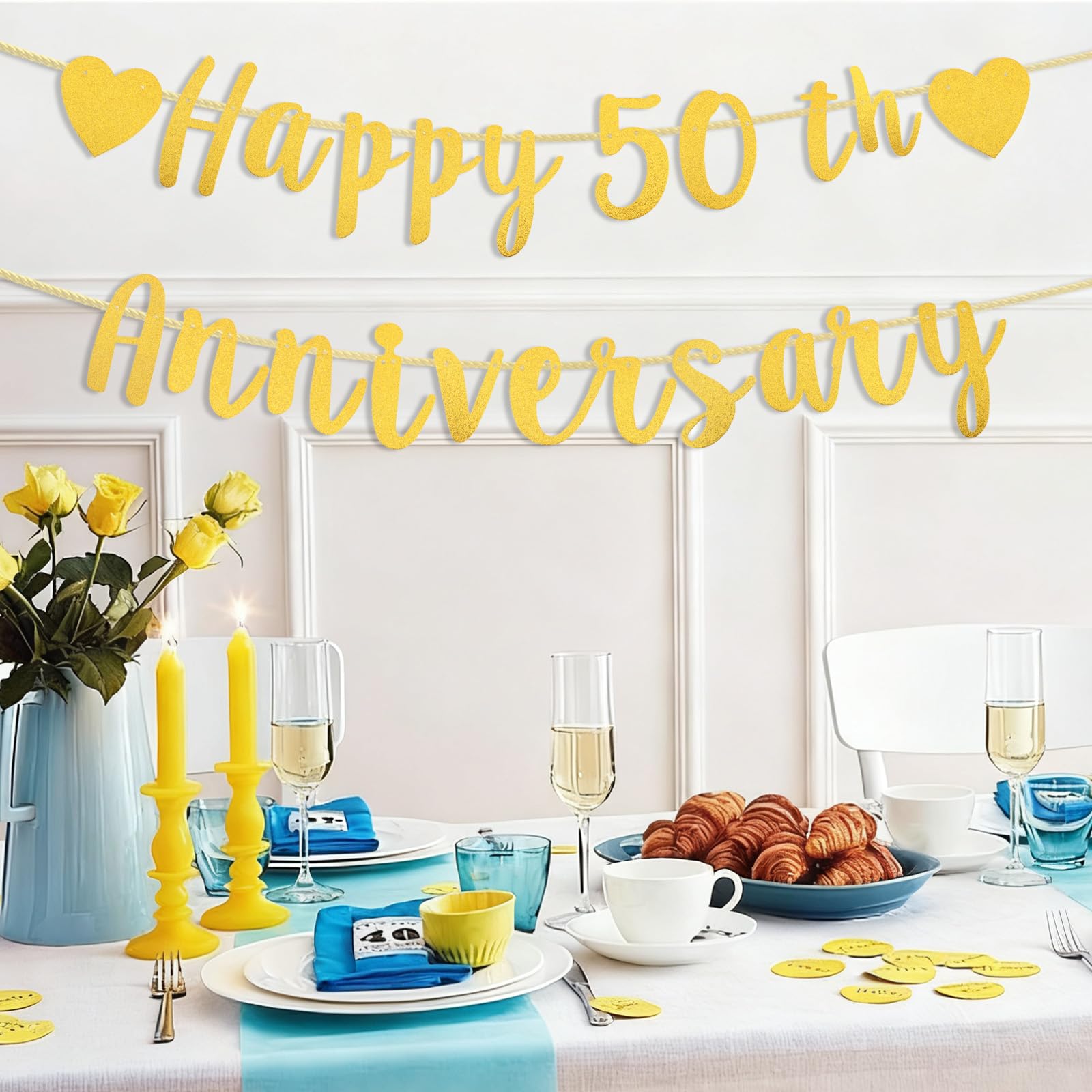 Luixenir Anniversary Decorations for 50th Golden Wedding Glitter Gold Happy Anniversary Banner for 50 Party Decorations for Couple and Parents - Image 4