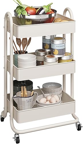 Miniatura 10 de MIOCASA carrito de metal de 3 niveles con ruedas, carrito resistente y multifunción con ruedas que se pueden bloquear, fácil de montar, adecuado
