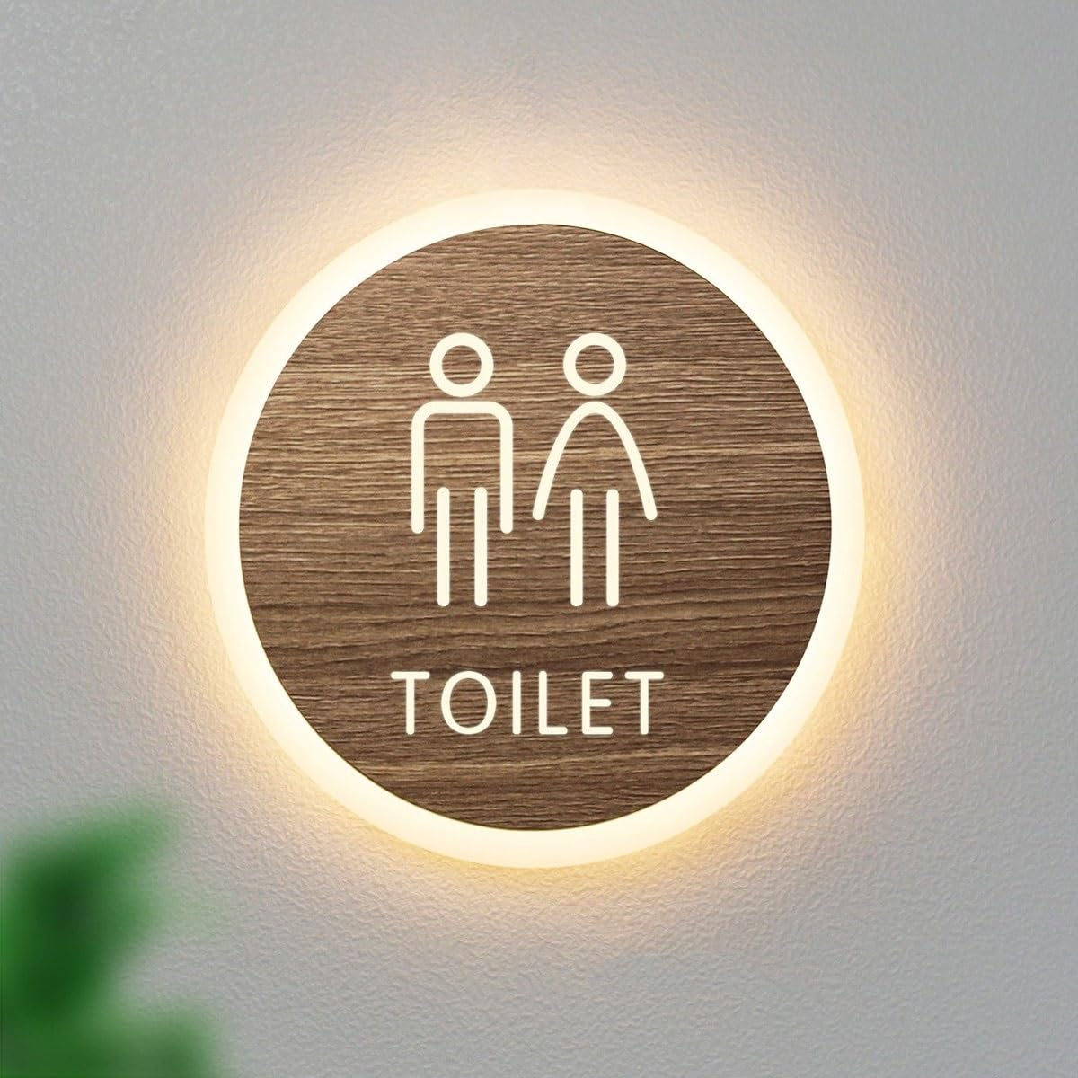Cartel LED para baño, letrero redondo de montaje en pared para inodoro, decoración para baños, ideal para oficinas, negocios o el hogar.(B3,25cm)