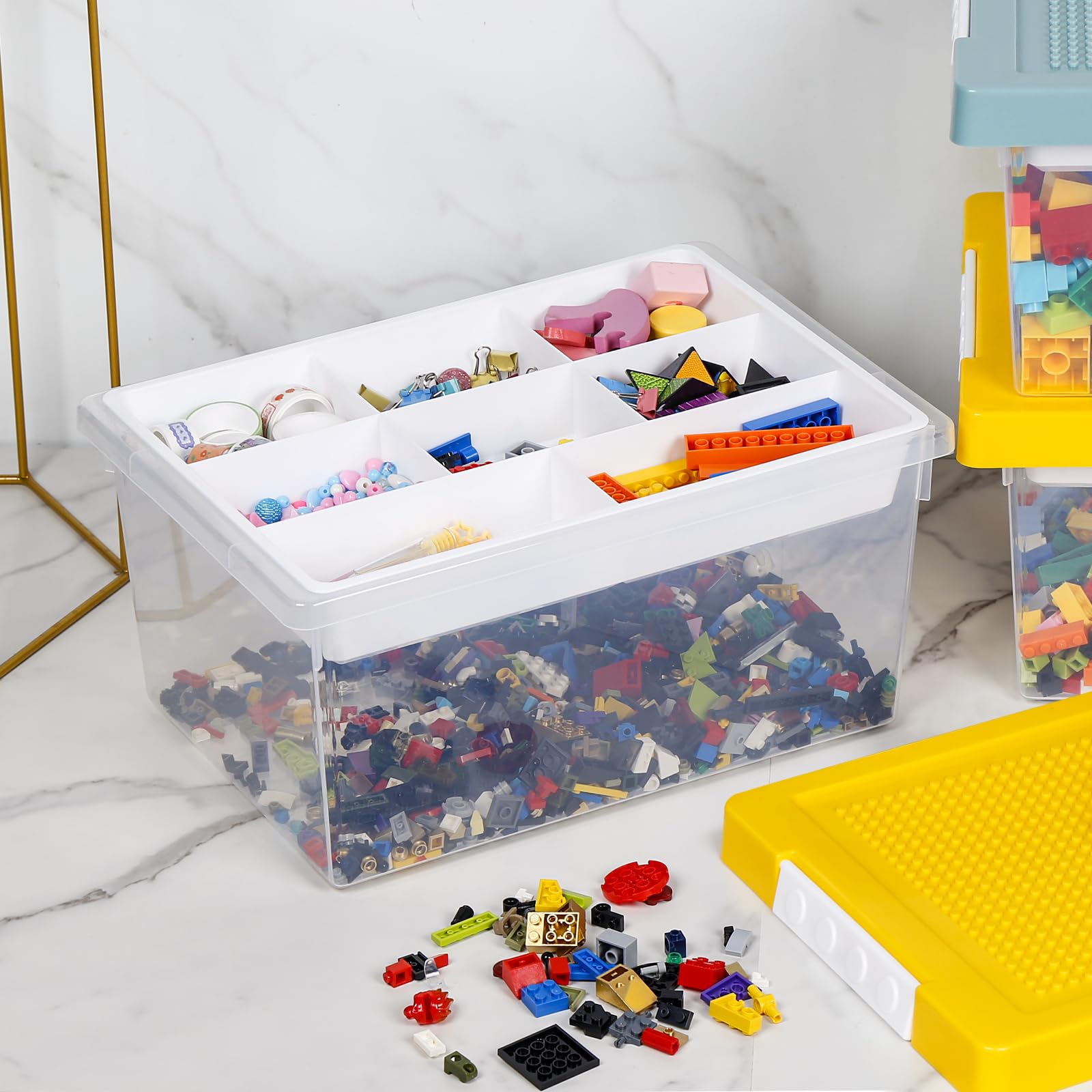 Greentainer Aufbewahrungsbox Spielzeug mit Deckel & AbnehmbaresTablett,3er Spielzeug Box aus PP,Aufbewahrungskorb Kinder,Spielzeugkiste für Kinderzimmer Aufbewahrungsbehälter für Blöcke(Gelb)