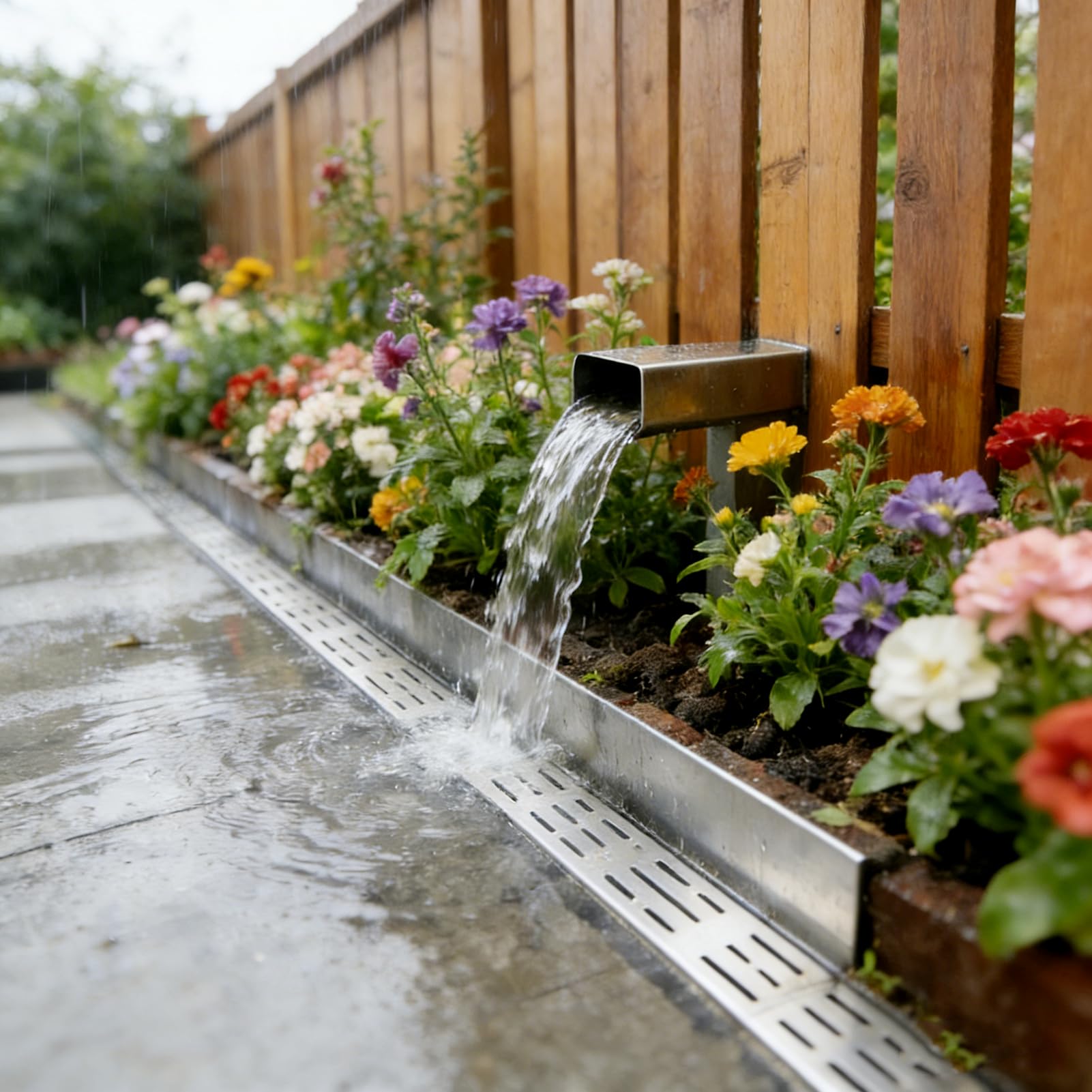 Entwässerungsrinne Terassenrinne, 1m Regenwasser Ablauf Bodenrinne aus Edelstahl Entwässerung für Hof Garten Terrasse Grabenentwässerung, Extra Flach 8cm Höhe 5cm