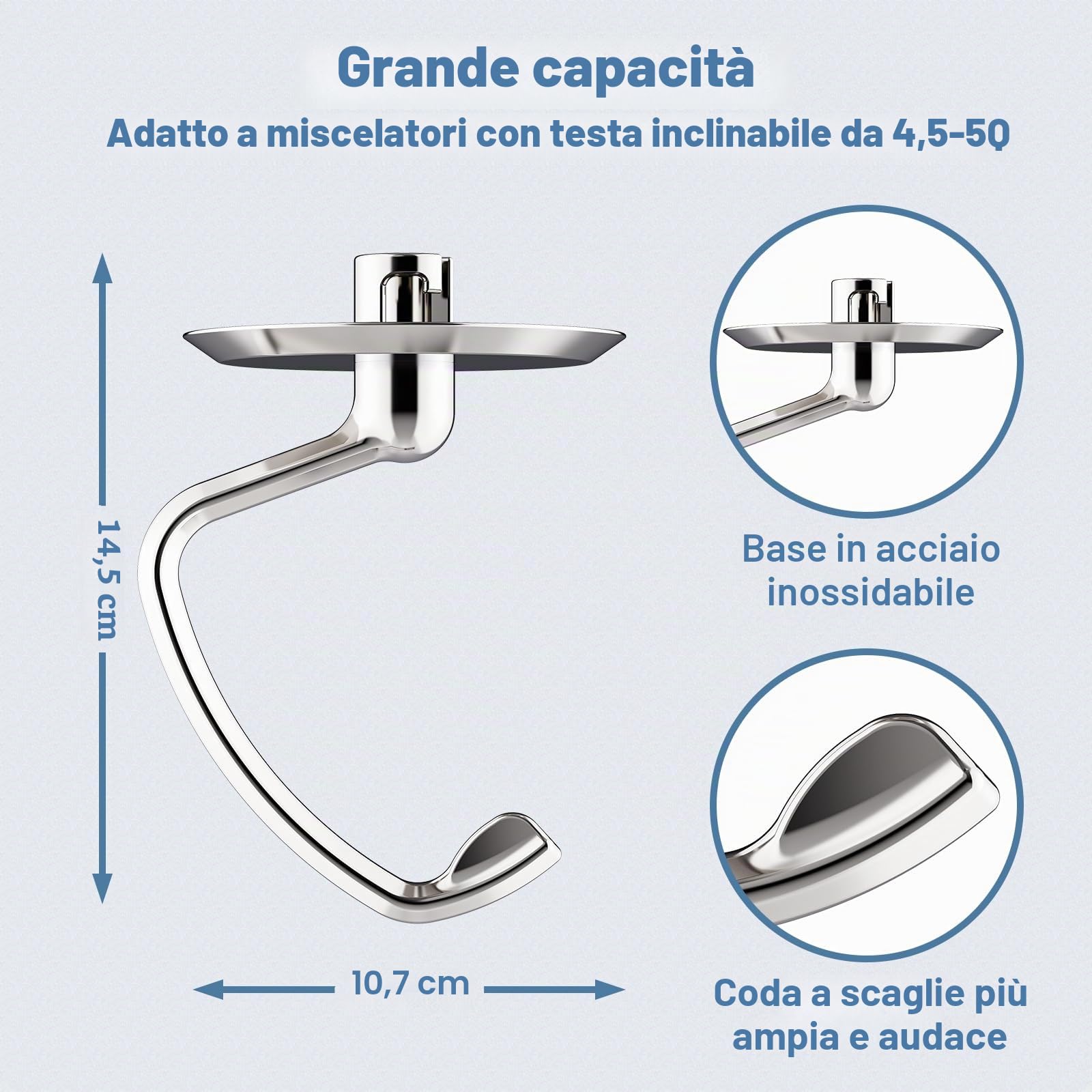 COFUN Gancio per impasto in acciaio inox per KitchenAid, si adatta all'impastatrice a colonna con testa inclinabile per KitchenAid 4,5-5Qt, sostituisce gli accessori per Kitchen Aid