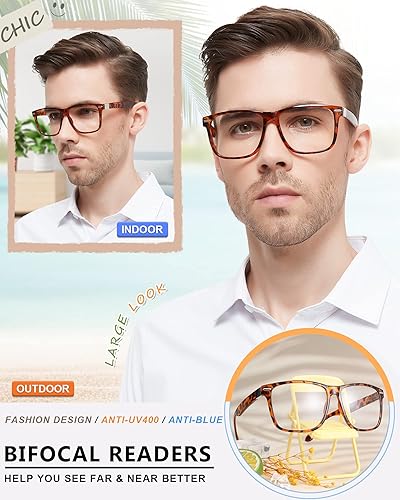 Miniatura 8 de MARE AZZURO Gafas de lectura bifocales de gran tamaño para hombre, con bloqueo de luz azul, lectores 1.0 1.25 1.5 1.75 2.0 2.25 2.5 2.75 3.0 3.5