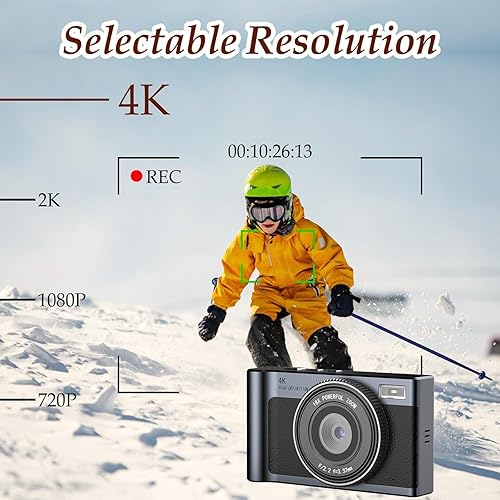 Miniatura 5 de Forc Cámara digital, cámara de fotos 4K con tarjeta de 64 GB, video antivibraciones con zoom 18X, cámara vintage para camping, viajes, vlogging y