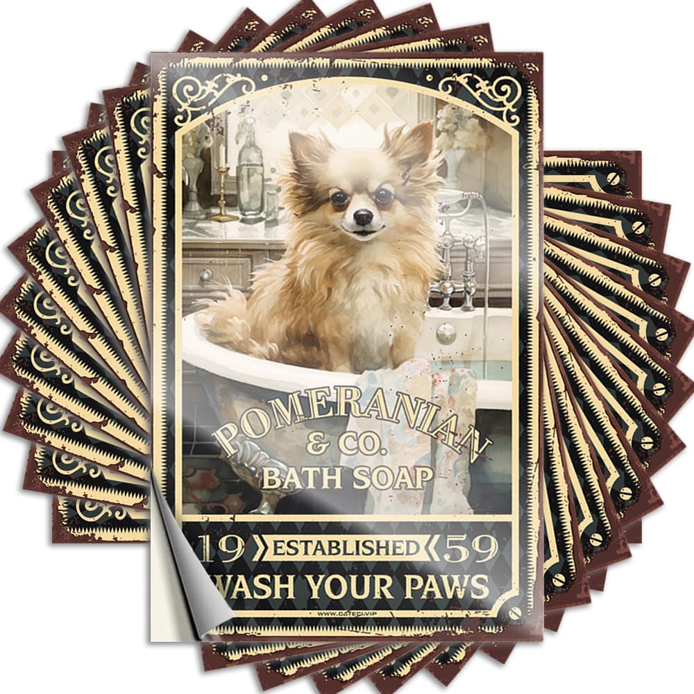 Tattoos Room Decoration Durable Vinyl - Pomeranian Bath Soap Wash Your Paws Laptop for Motorcycle Use(8X12CM)