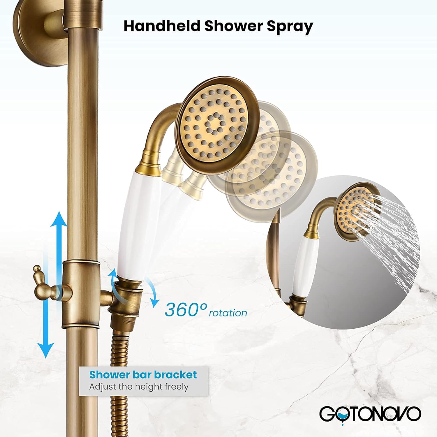 Antique Brass Shower System 8 Inch Rainfall Shower Head with Tub Spout and Handheld Spray Double Cross Handle Bathroom Shower Faucet Wall Mount : Everything Else