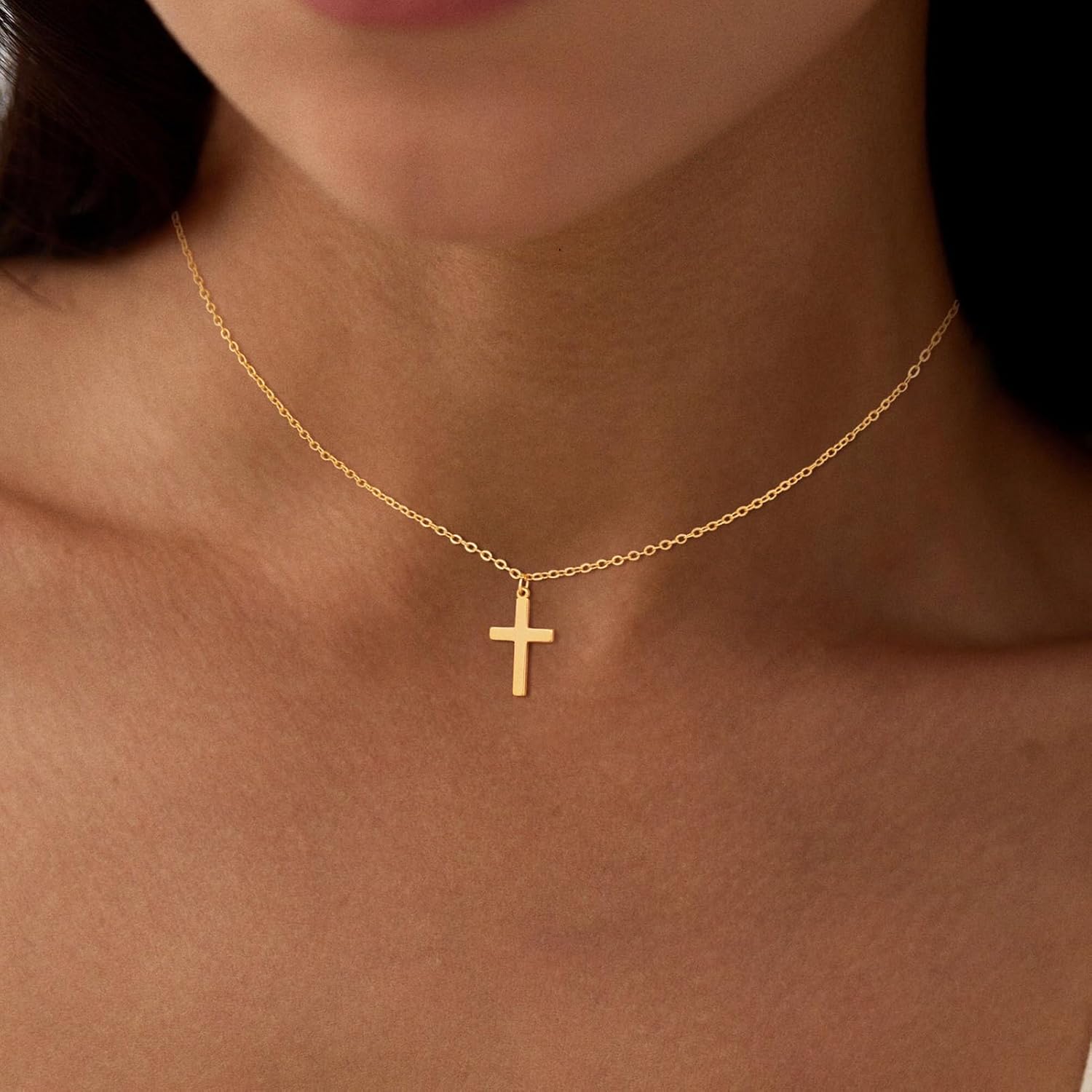 LEXODY Cross Necklace for Women, 14K Gold Silver Plated Dainty Small Cubic Zirconia Cross Pendant Necklace Simple Trendy Gold Diamond Choker Faith Jewelry Religious Minimalist Gift - Image 2