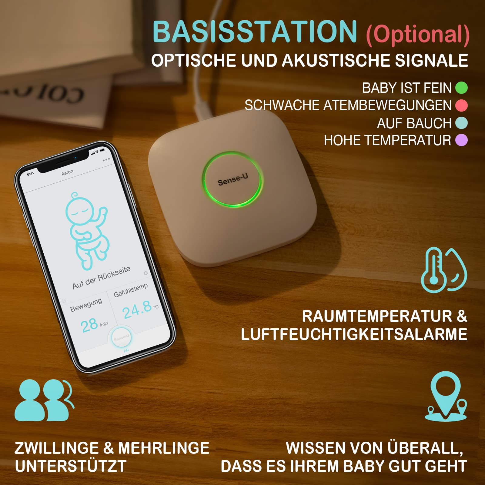 Sense-U Baby Breathing Monitoring, Baby Monitor & Rollover Motion 