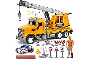 Crane Truck Toy with Hank,Worker and car,Construction Trucks,Friction Powered Crane Truck for...