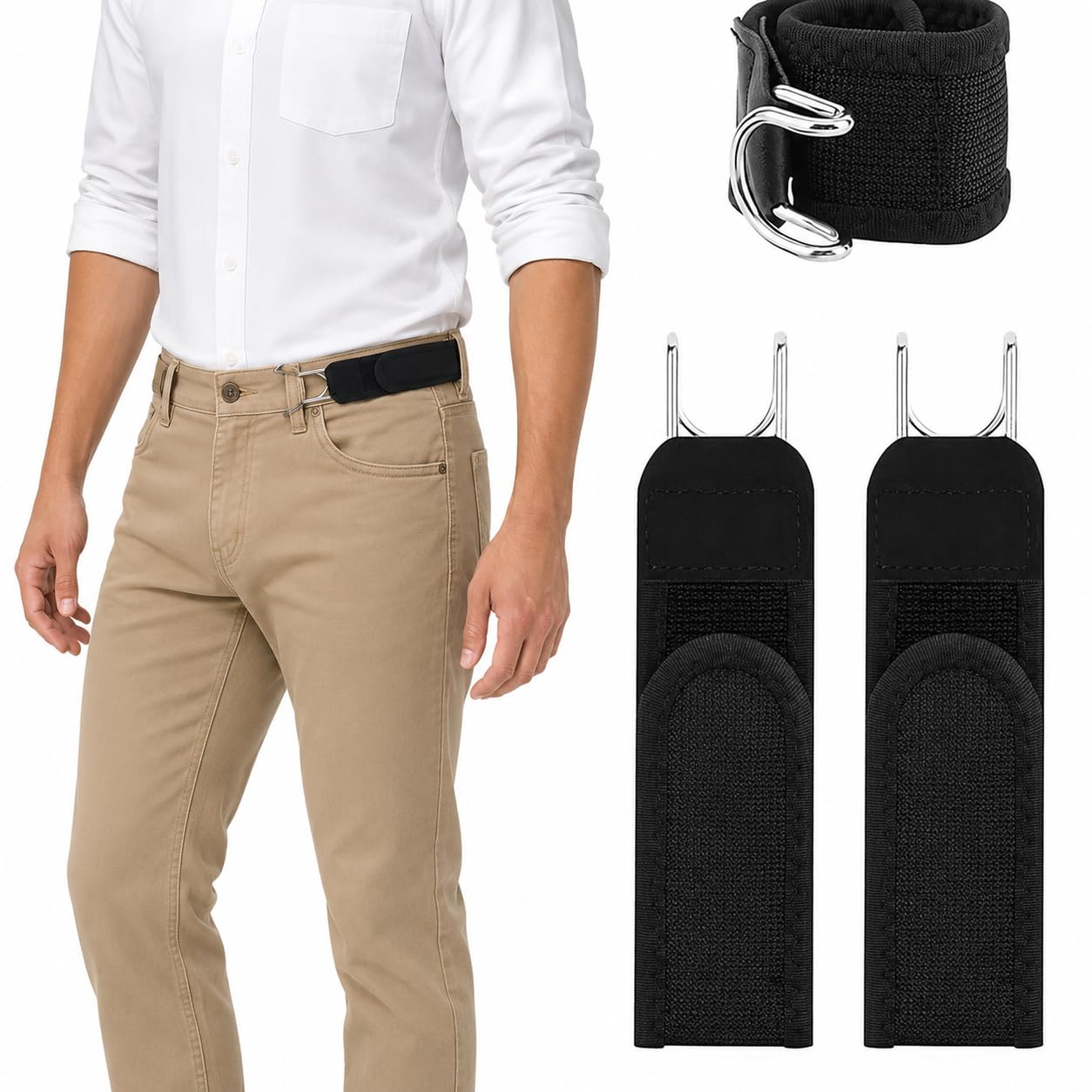 Flex Hook Buckleless Belt for Men | Adjustable Elastic Stretch Belt, No Buckle Waist Belt for Jeans, Pants & Trousers | Comfortable Everyday Tactical Belt, Black-picture-34
