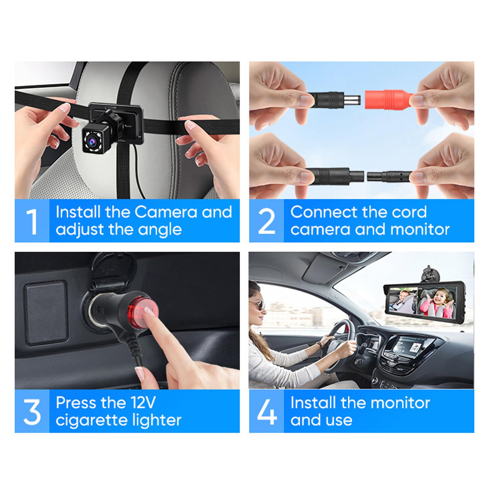Shkalacar Cámara de coche para bebé, monitor de bebé de 6,86 pulgadas, 1080P, doble canal, con visión nocturna por infrarrojos y ángulo de visión amplio de 150°, para asiento trasero