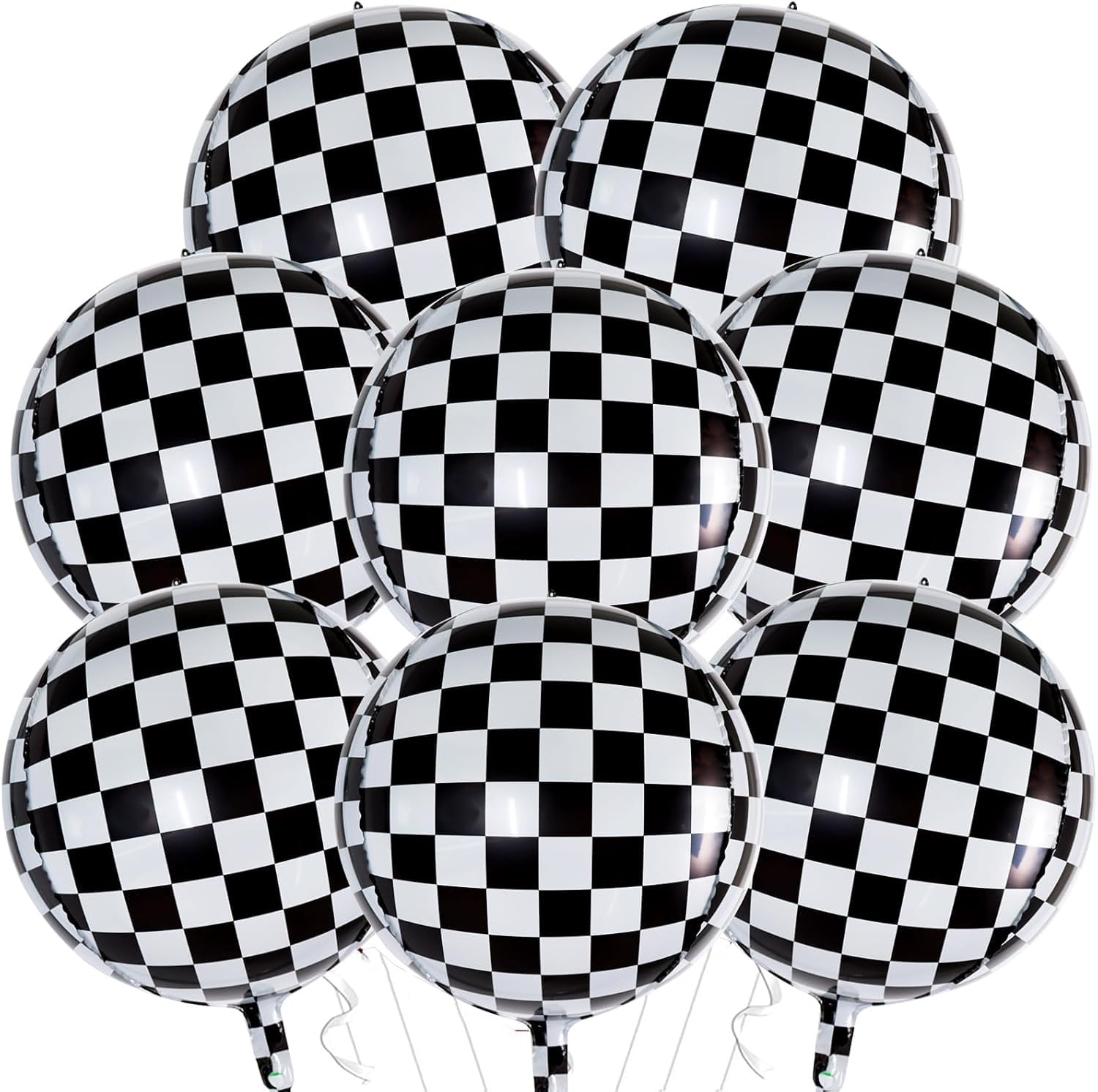 TONIFUL 8Pcs Large Checkered 4D Giant Round Foil Balloon 22inch Big Mirror Metallic Mylar Sephere Balloons for Christmas New Year Birthday Party Graduation Wedding Bridal Shower Decoration Supplies — image 1