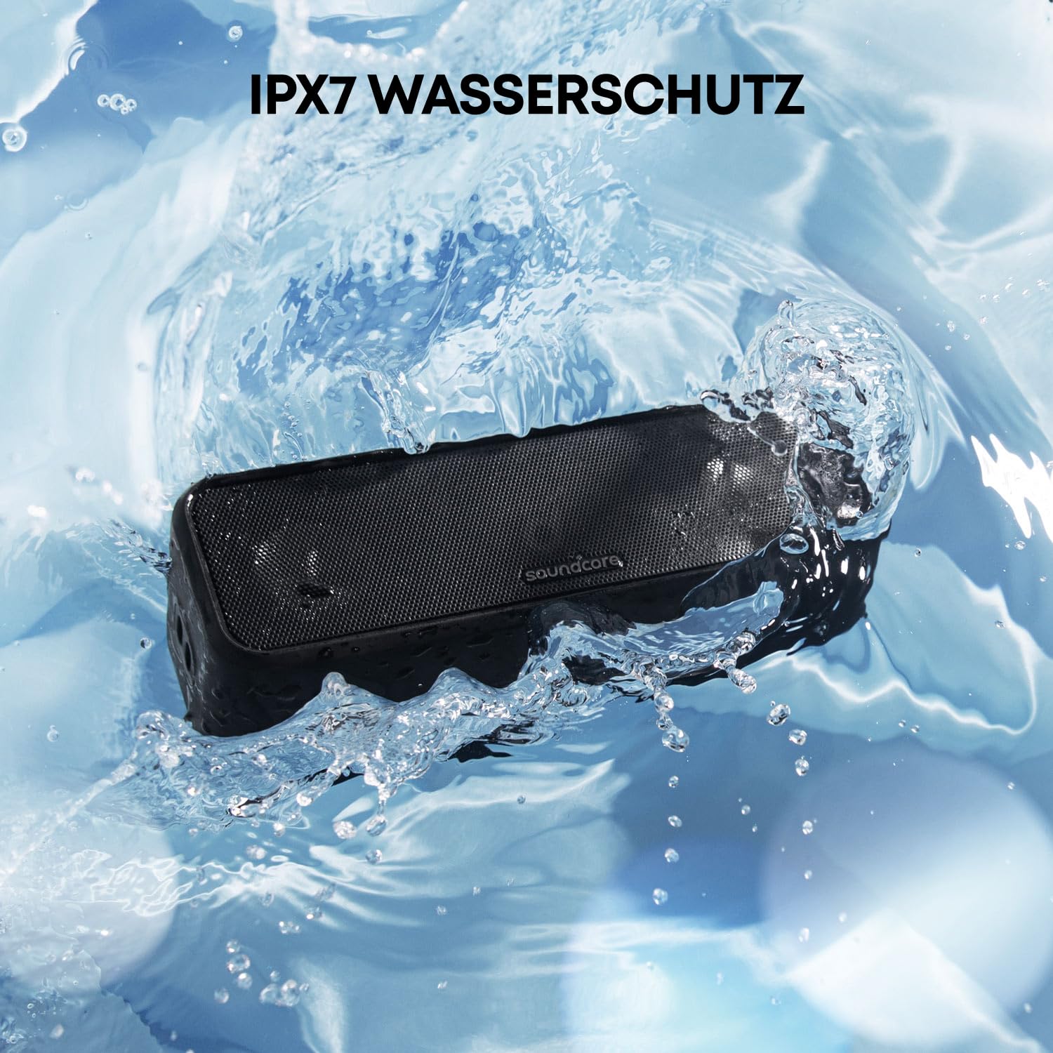 soundcore 3 Bluetooth Lautsprecher, Stereo-Sound, Audiotreiber mit Titan-Membran, PartyCast, BassUp, 24 Stunden Akku, IPX7 Wasserschutz, individueller EQ, für Zuhause, Draußen, Garten (in Schwarz)