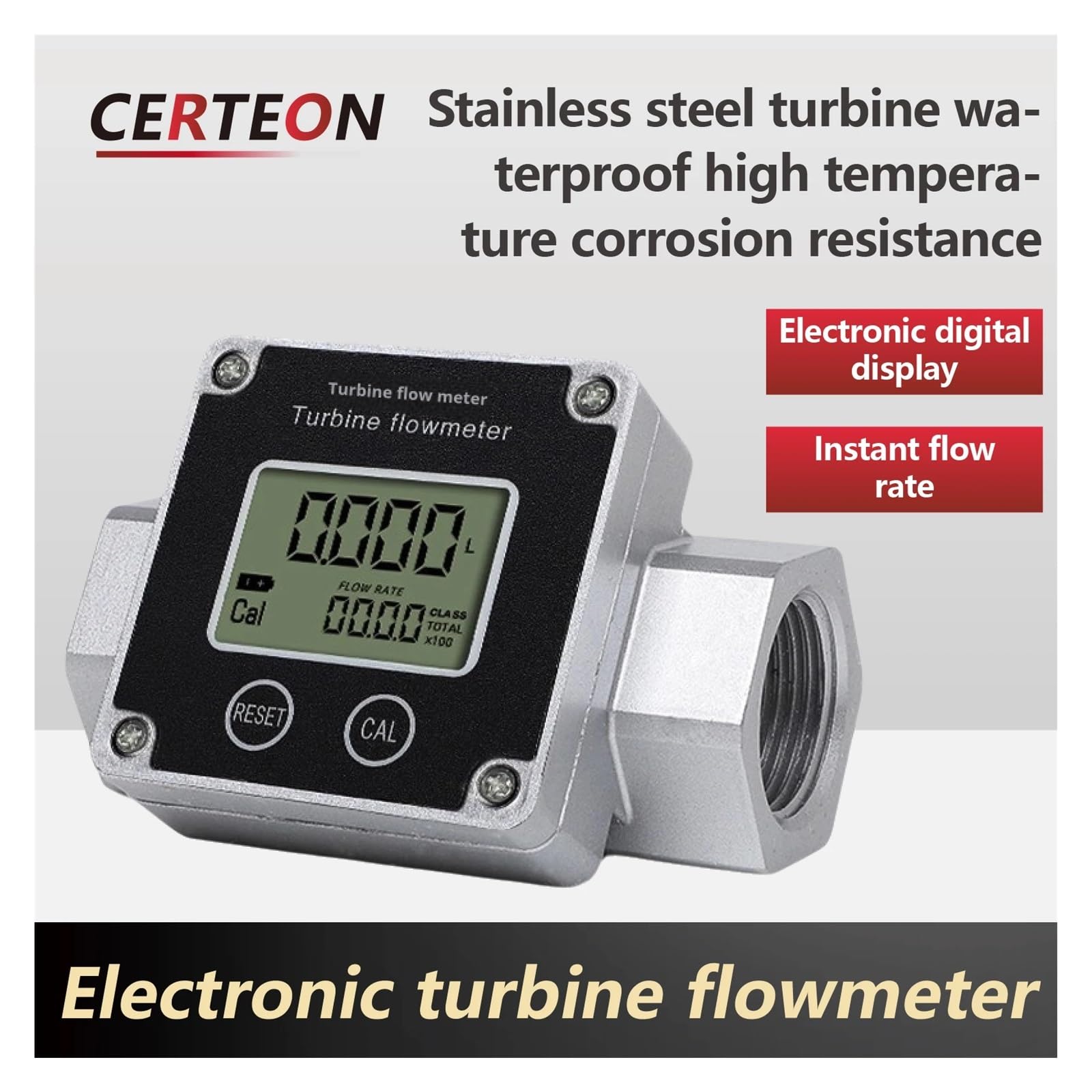 Caudalímetro, Medidor de flujo turbina digital acero inoxidable 1,5 2 pulgadas, medidor agua y urea electrónico con pantalla LCD totalizador(2 inch Al Alloy)